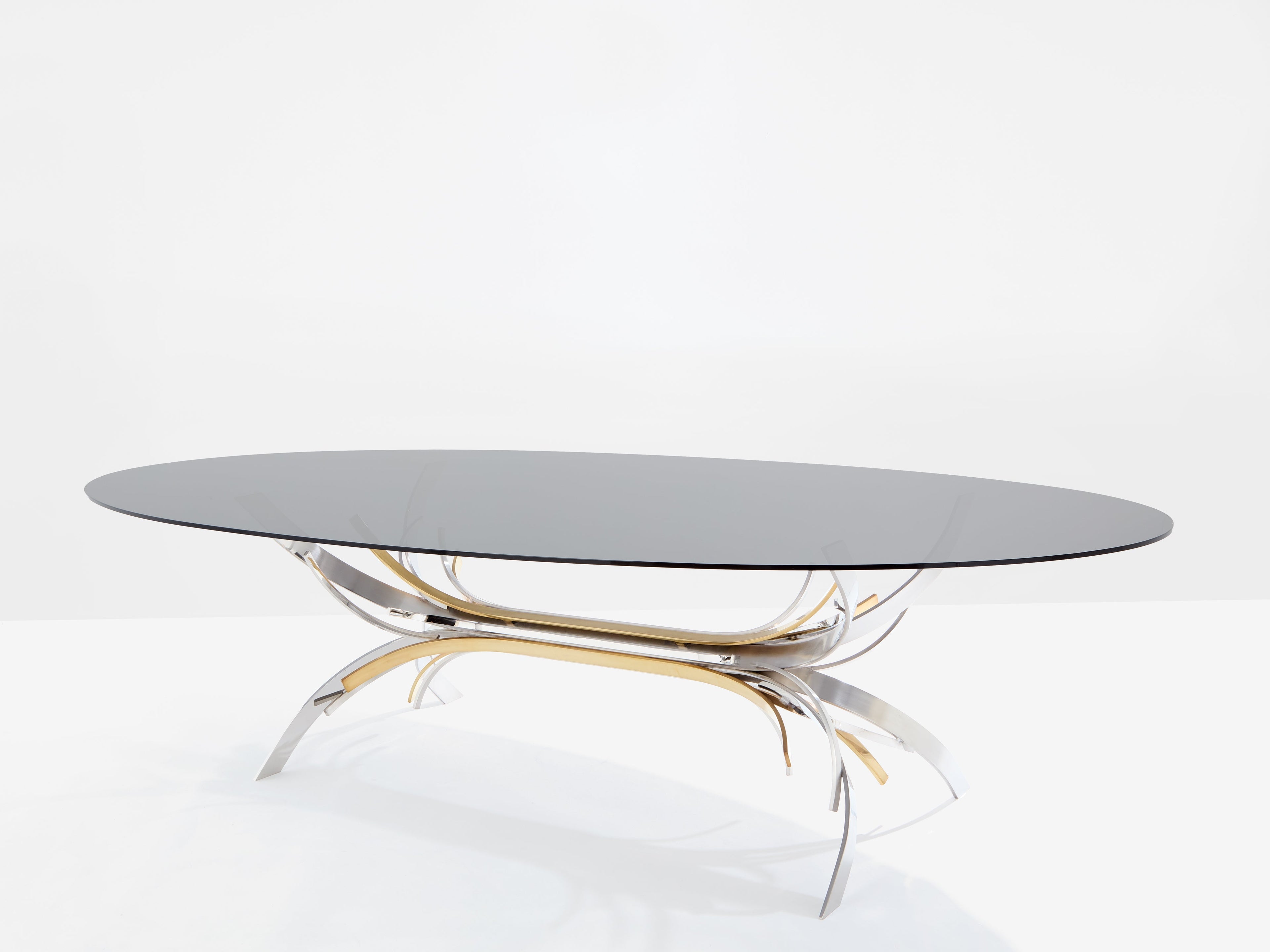 Maria Pergay polished steel and brass dining table Gerbe 1970