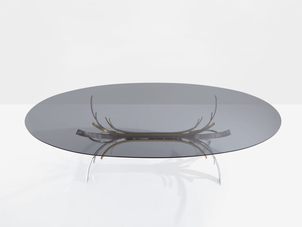 Maria Pergay polished steel and brass dining table Gerbe 1970