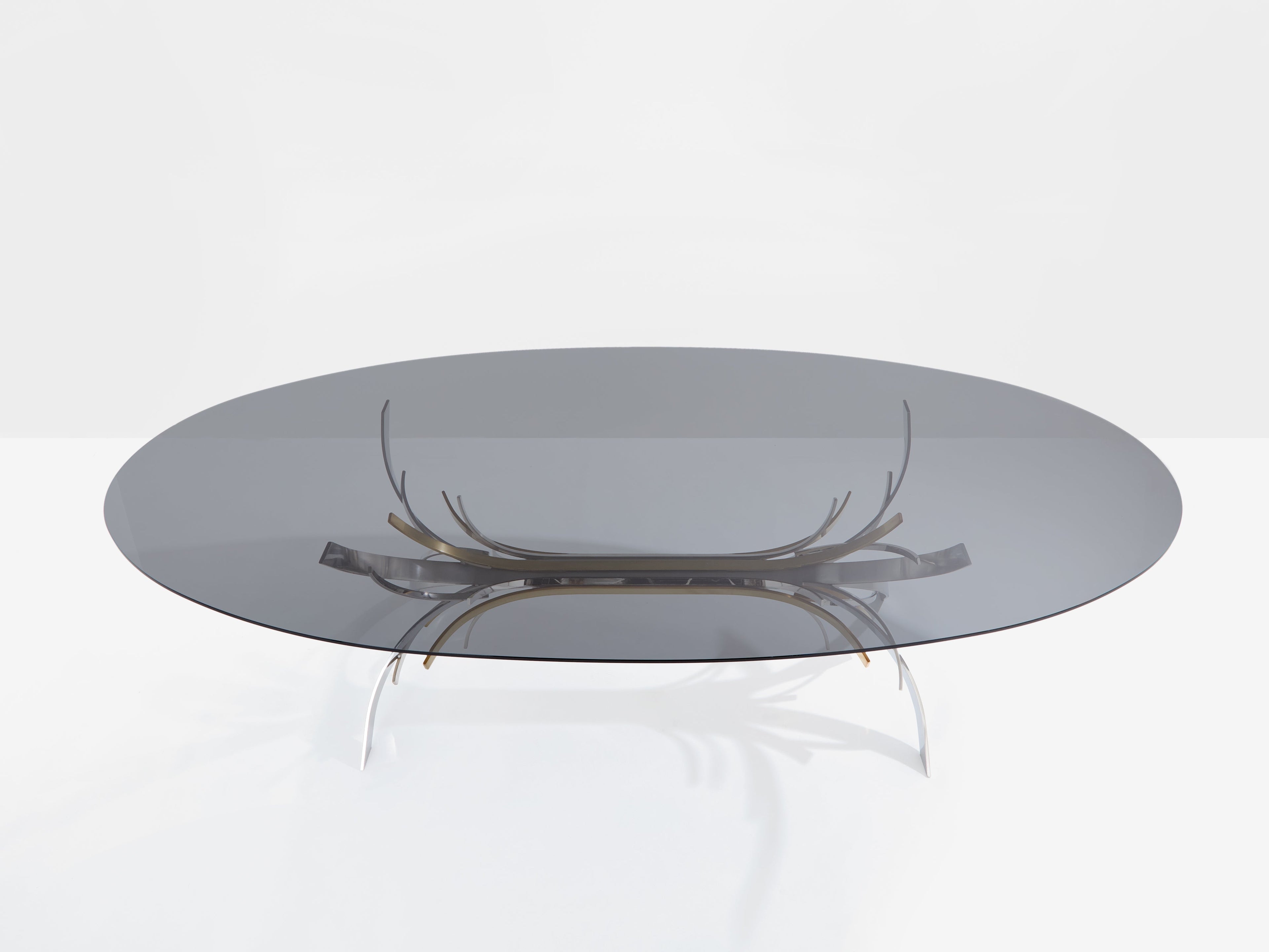 Maria Pergay polished steel and brass dining table Gerbe 1970