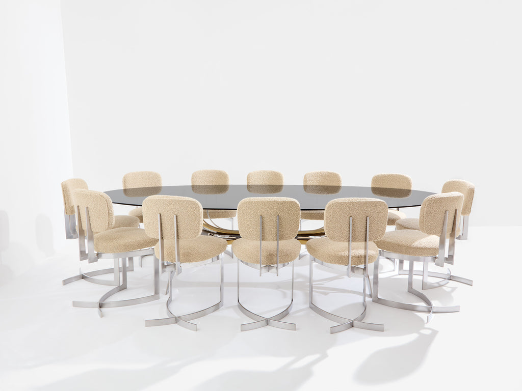 Maria Pergay polished steel and brass dining table Gerbe 1970
