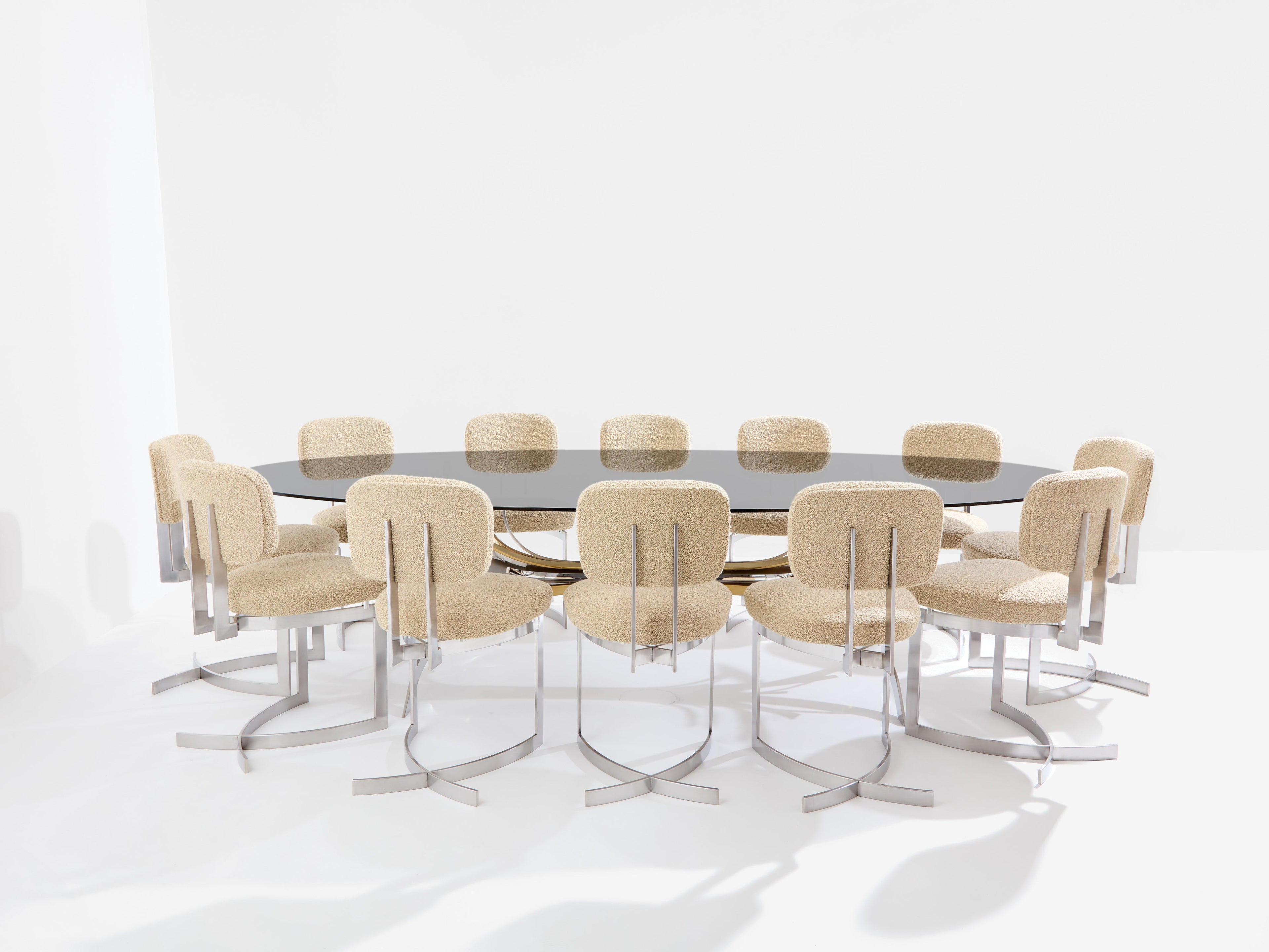 Maria Pergay polished steel and brass dining table Gerbe 1970