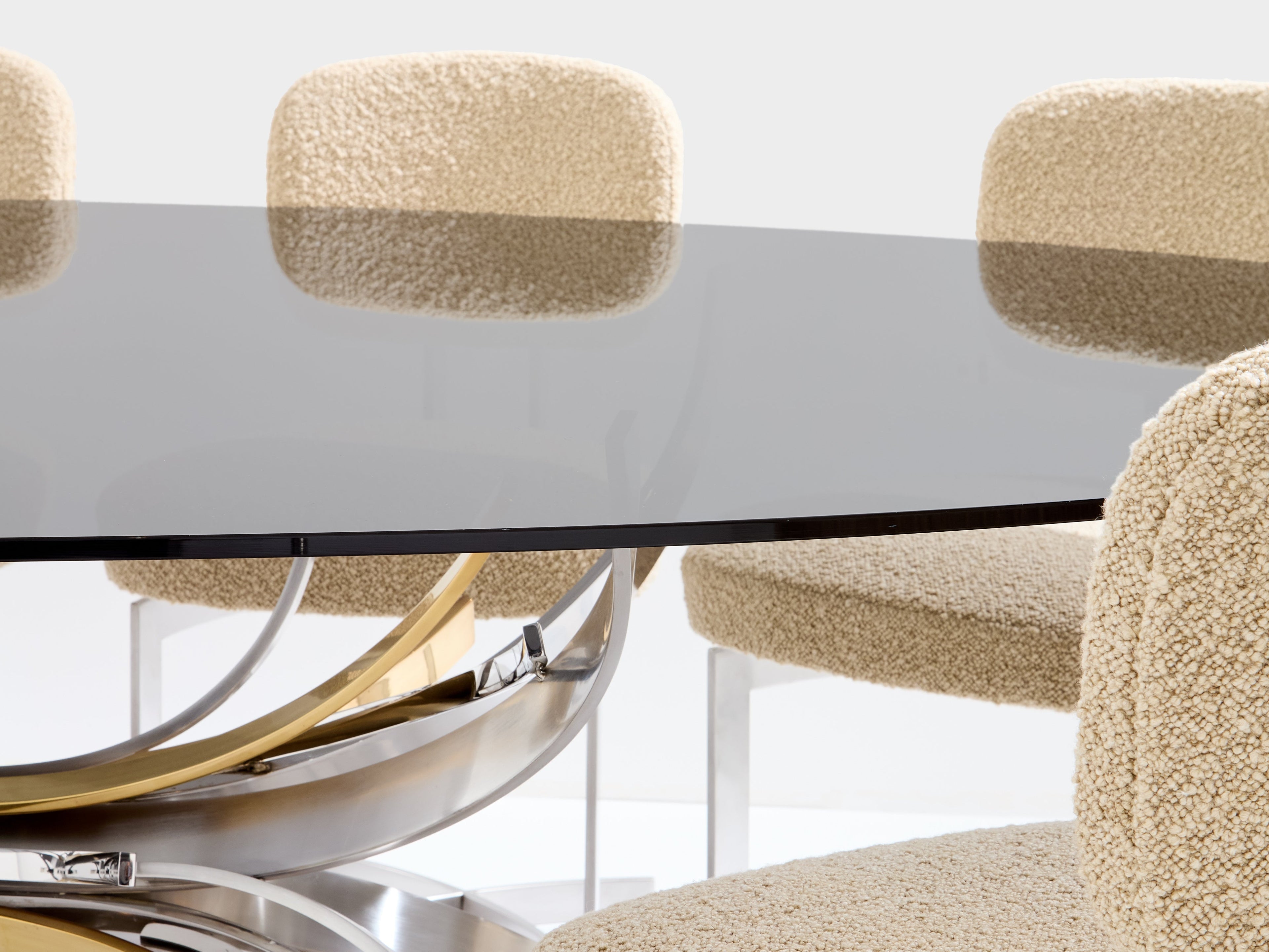 Maria Pergay polished steel and brass dining table Gerbe 1970
