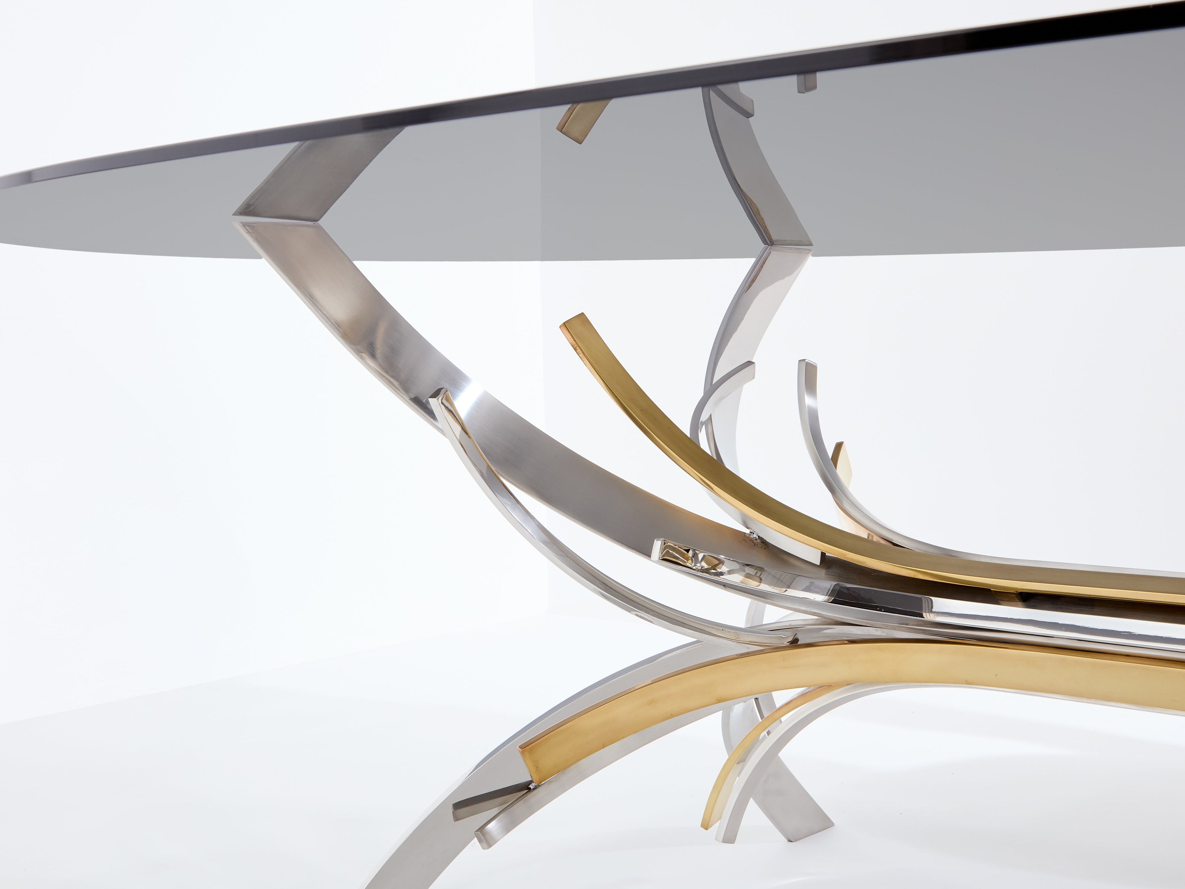 Maria Pergay polished steel and brass dining table Gerbe 1970