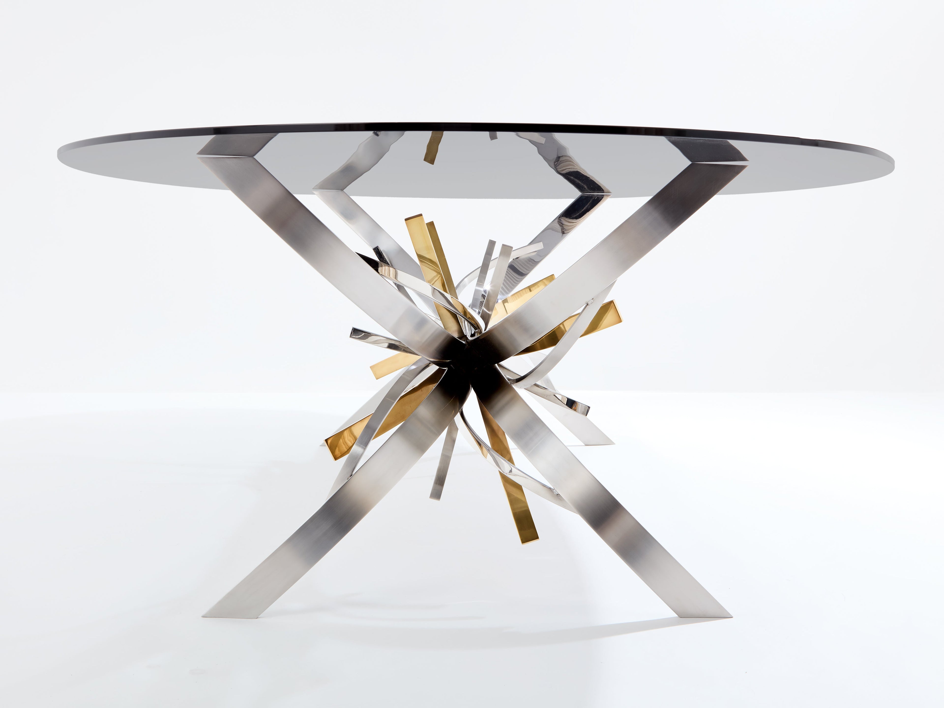 Maria Pergay polished steel and brass dining table Gerbe 1970
