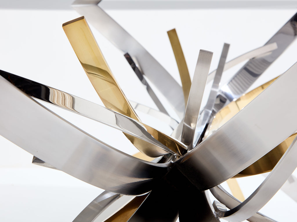 Maria Pergay polished steel and brass dining table Gerbe 1970