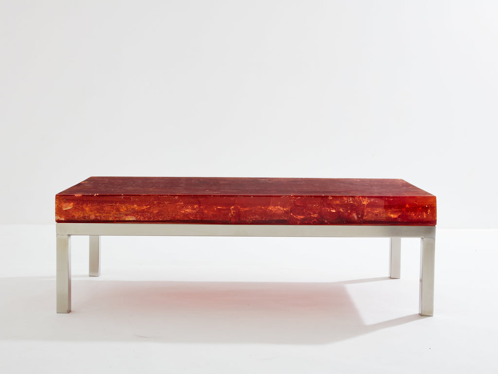 Marie-Claude De Fouquières orange fractal resin coffee table 1970