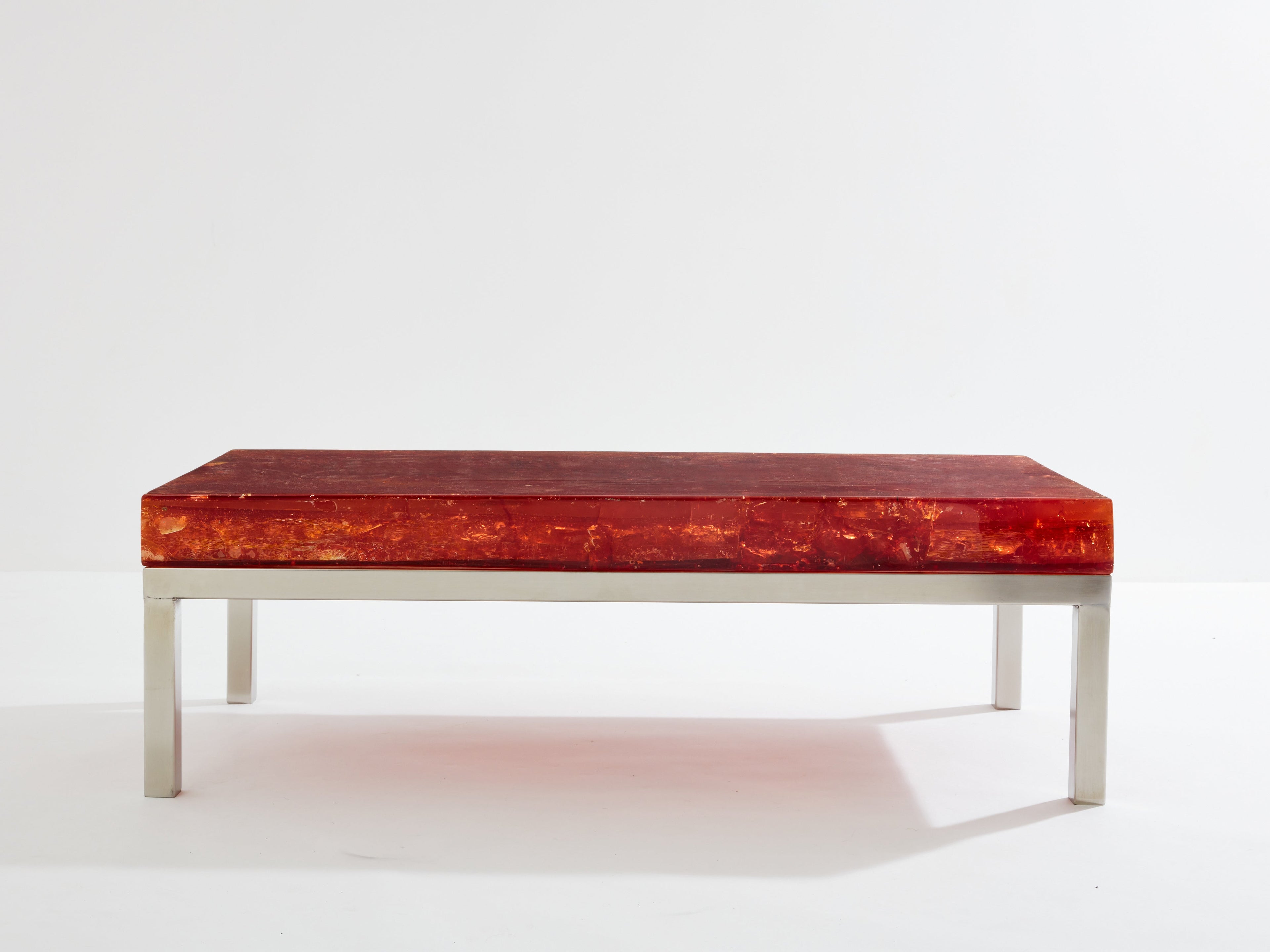 Marie-Claude De Fouquières orange fractal resin coffee table 1970