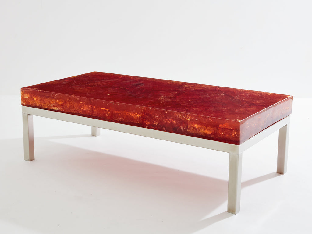 Marie-Claude De Fouquières orange fractal resin coffee table 1970