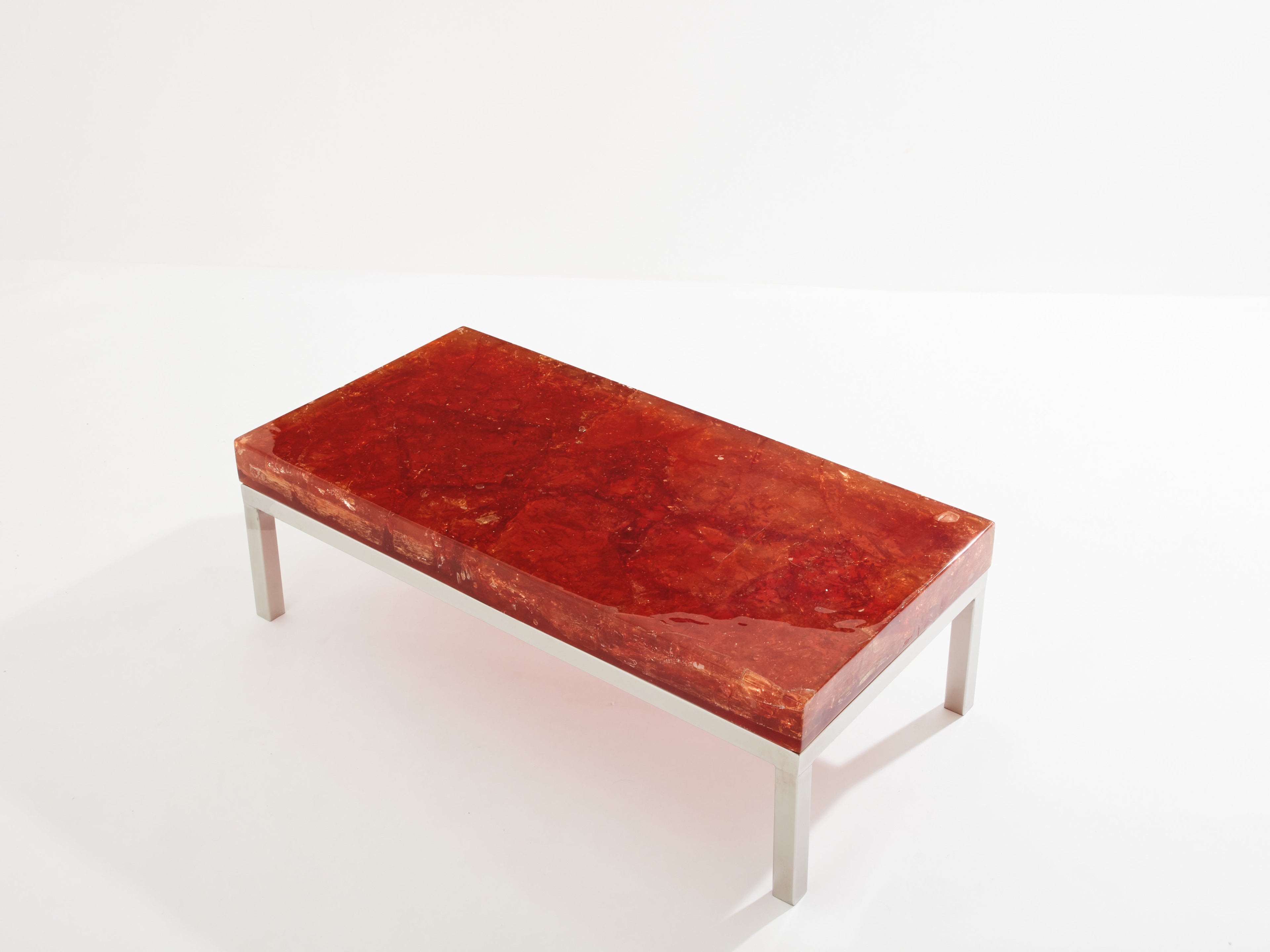 Marie-Claude De Fouquières orange fractal resin coffee table 1970