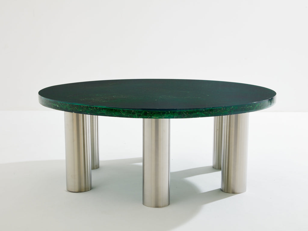 Marie-Claude De Fouquières round fractal resin coffee table 1970