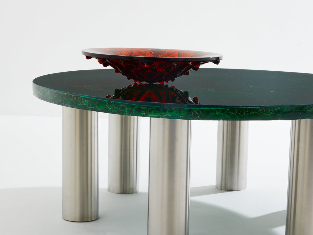 Marie-Claude De Fouquières round fractal resin coffee table 1970