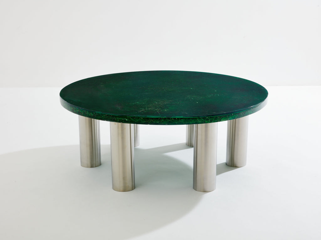 Marie-Claude De Fouquières round fractal resin coffee table 1970