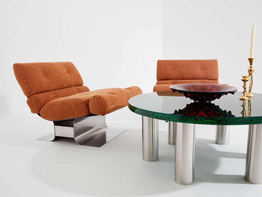 Marie-Claude De Fouquières round fractal resin coffee table 1970