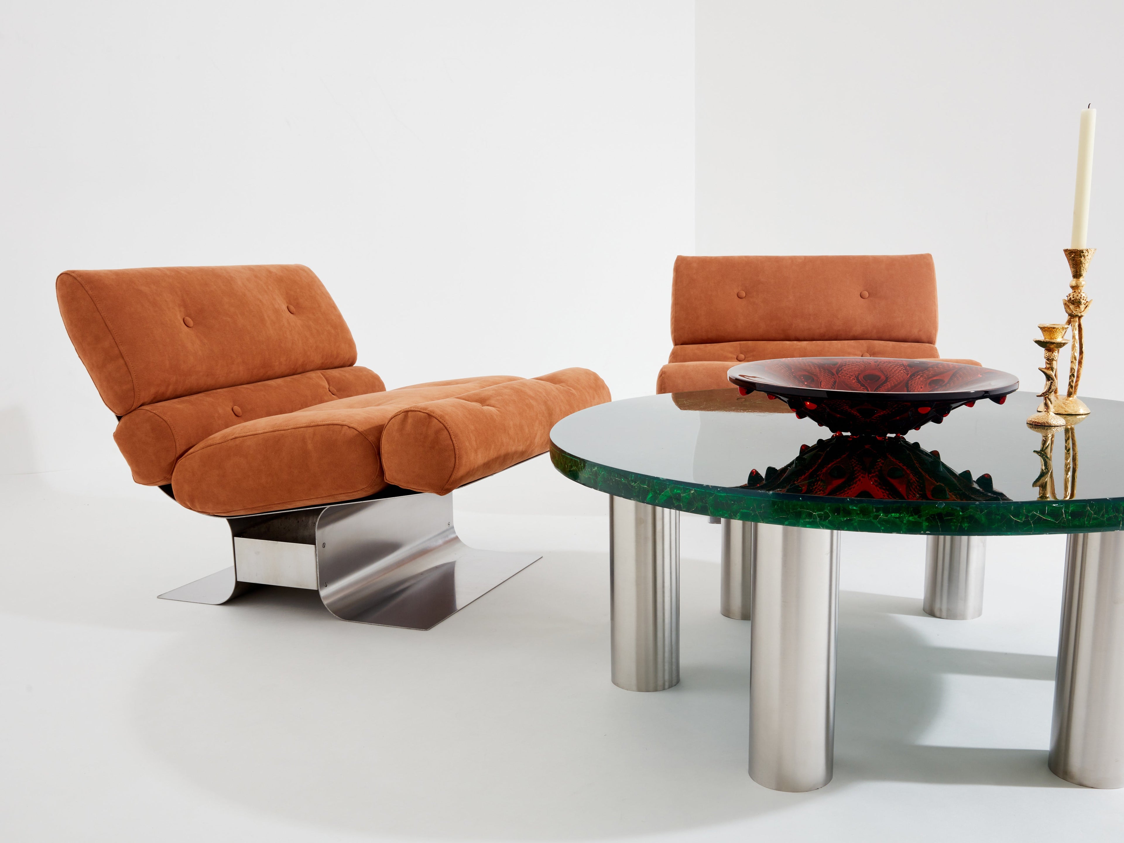 Marie-Claude De Fouquières round fractal resin coffee table 1970