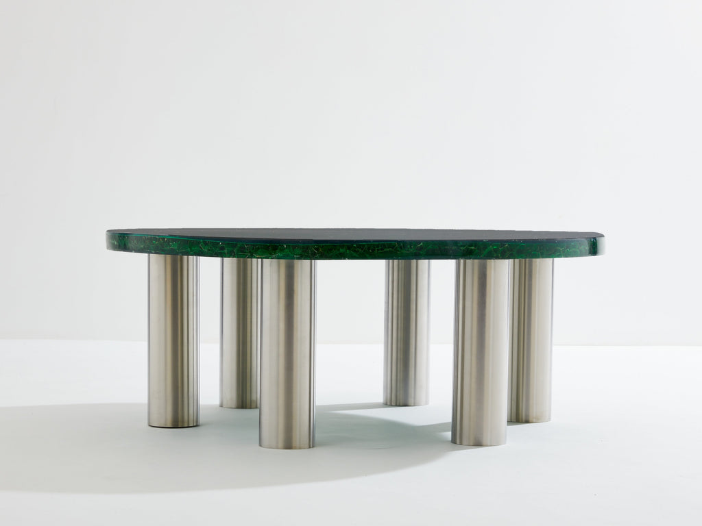 Marie-Claude De Fouquières round fractal resin coffee table 1970