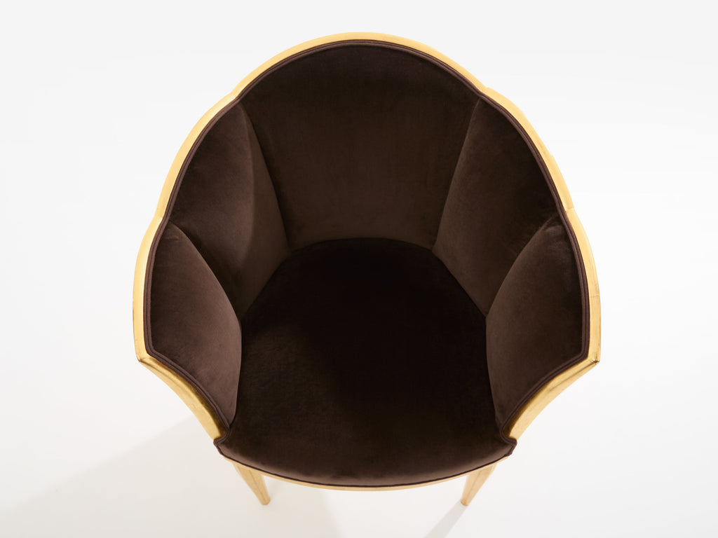 Maurice Dufrène giltwood brown velvet armchairs circa 1925