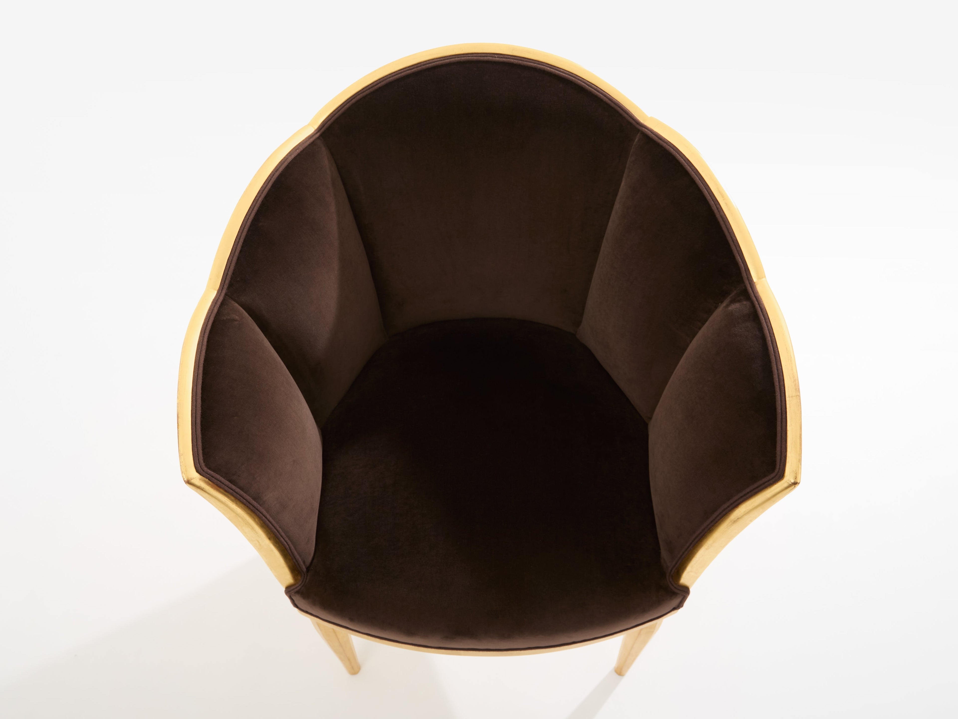 Maurice Dufrène giltwood brown velvet armchairs circa 1925