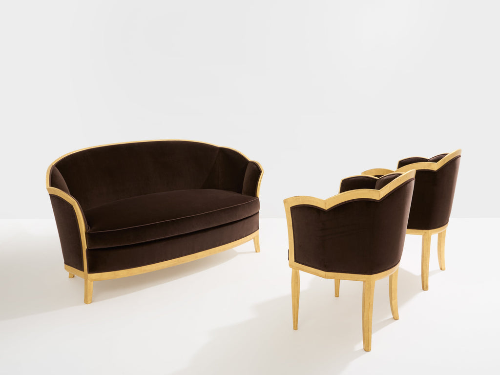 Maurice Dufrène giltwood brown velvet sofa circa 1925