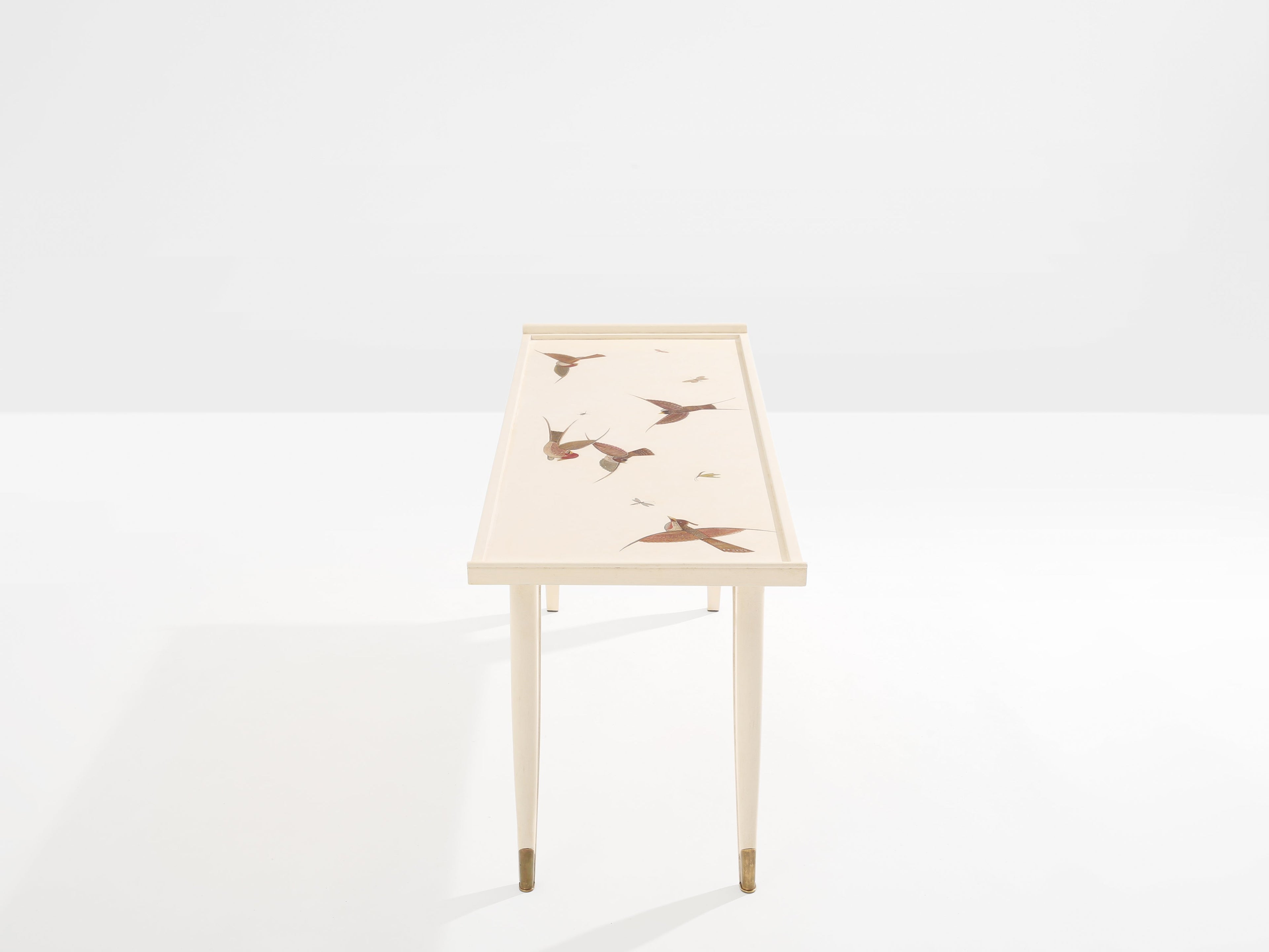 Maurice Jallot coffee table oak wood painted carved birds 1930