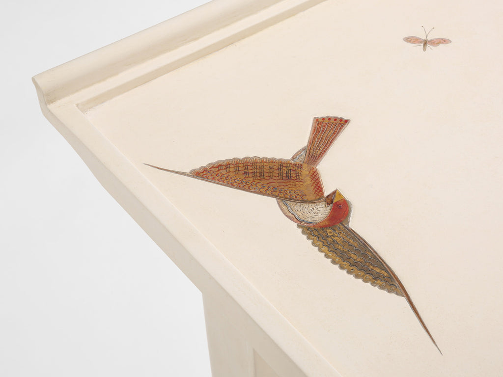 Maurice Jallot coffee table oak wood painted carved birds 1930