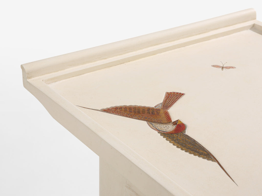 Maurice Jallot coffee table oak wood painted carved birds 1930