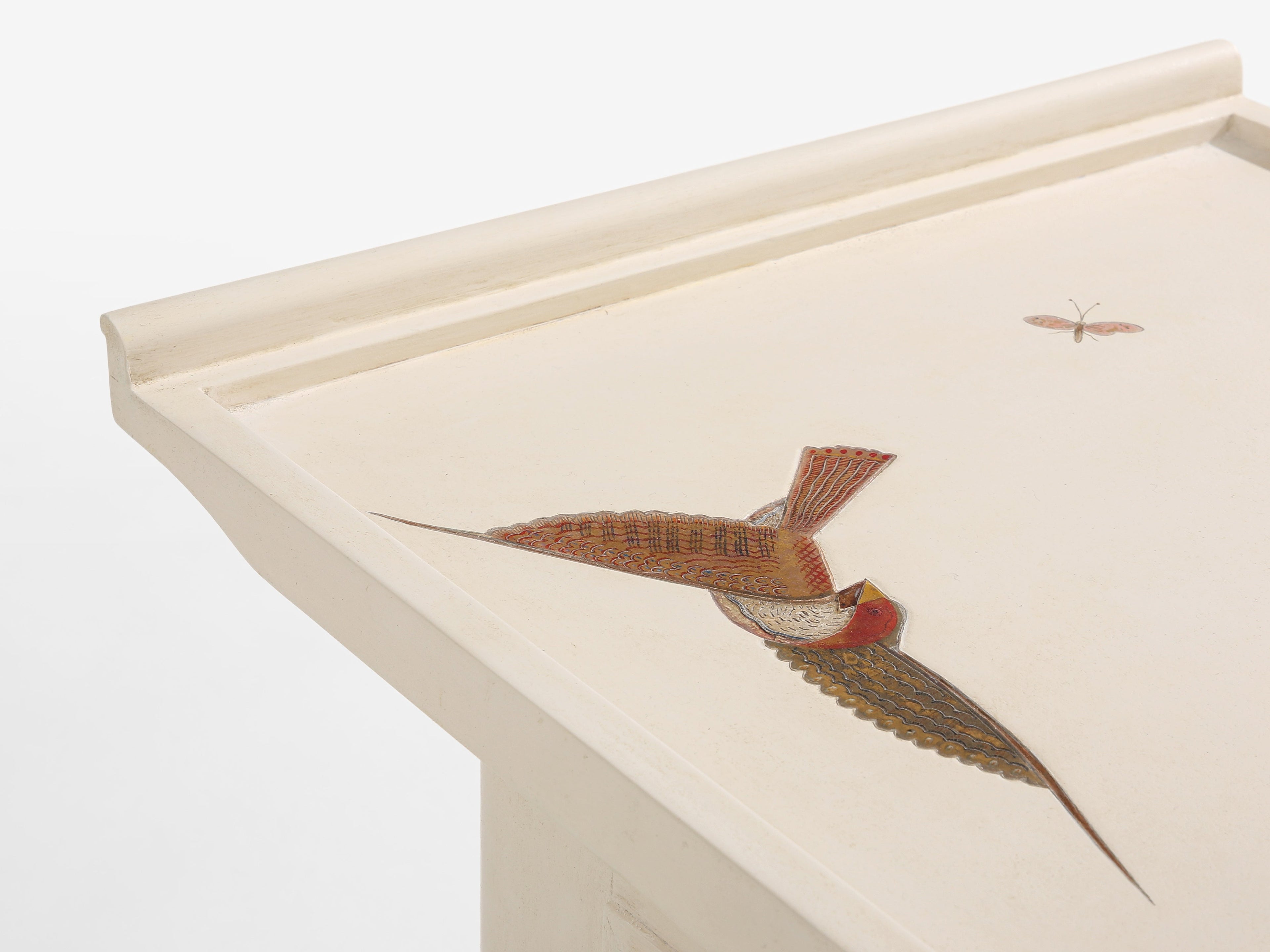 Maurice Jallot coffee table oak wood painted carved birds 1930