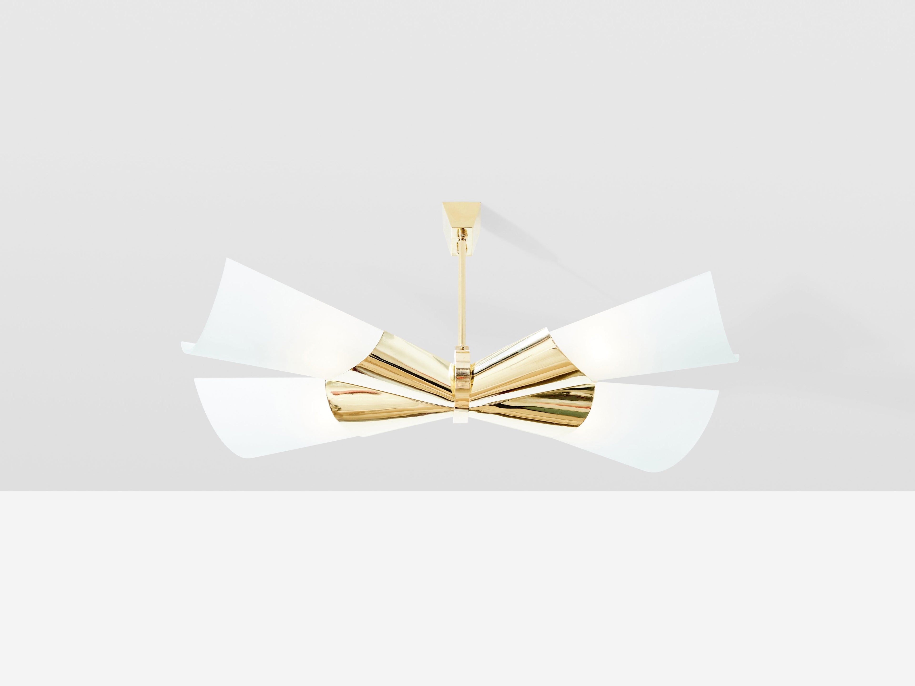Max Ingrand for Fontana Arte brass opalin glass chandelier 1955