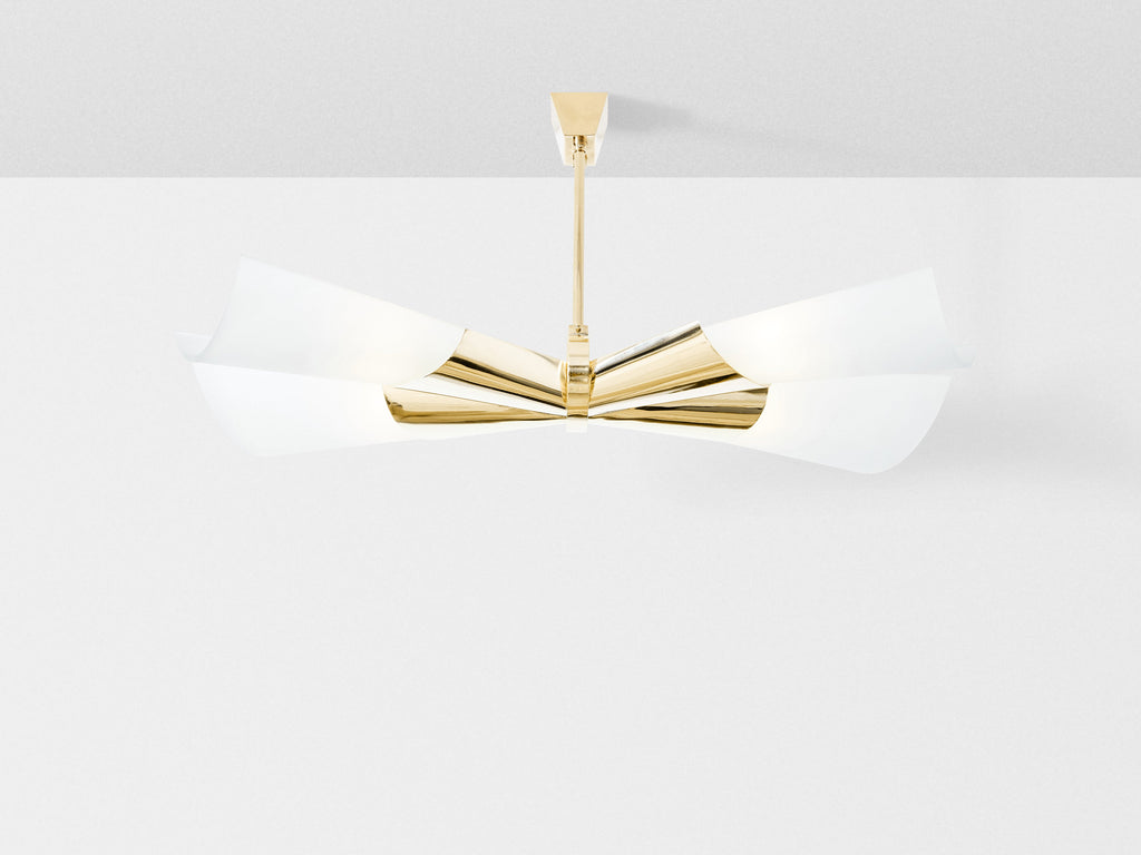 Max Ingrand for Fontana Arte brass opalin glass chandelier 1955