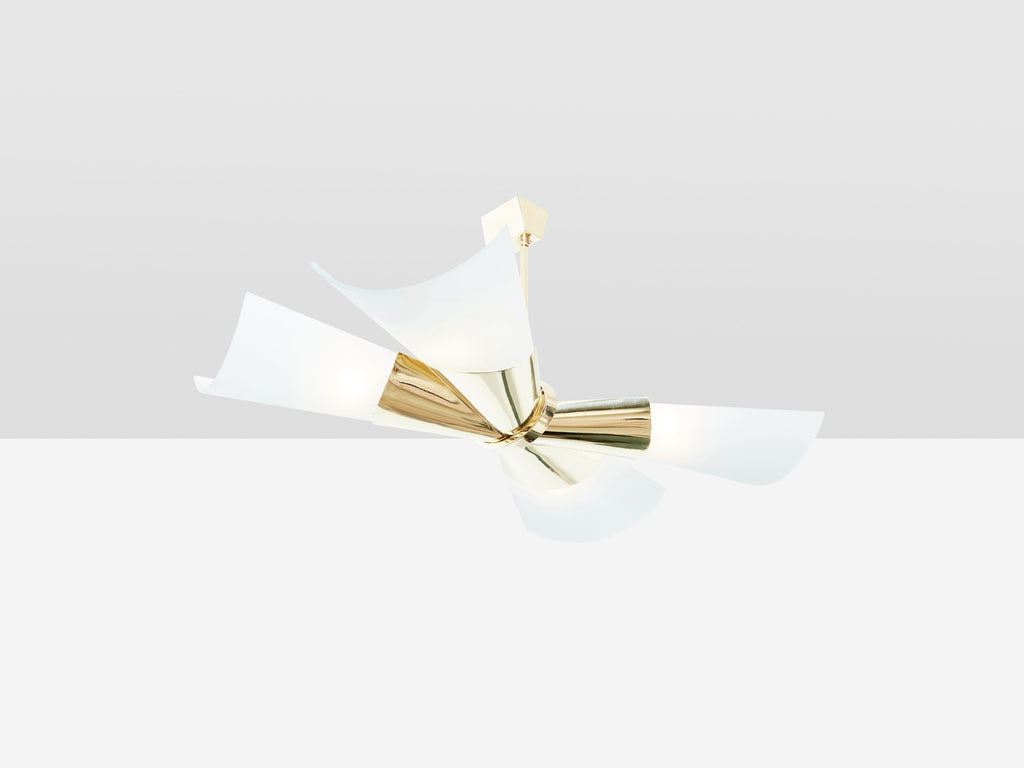 Max Ingrand for Fontana Arte brass opalin glass chandelier 1955