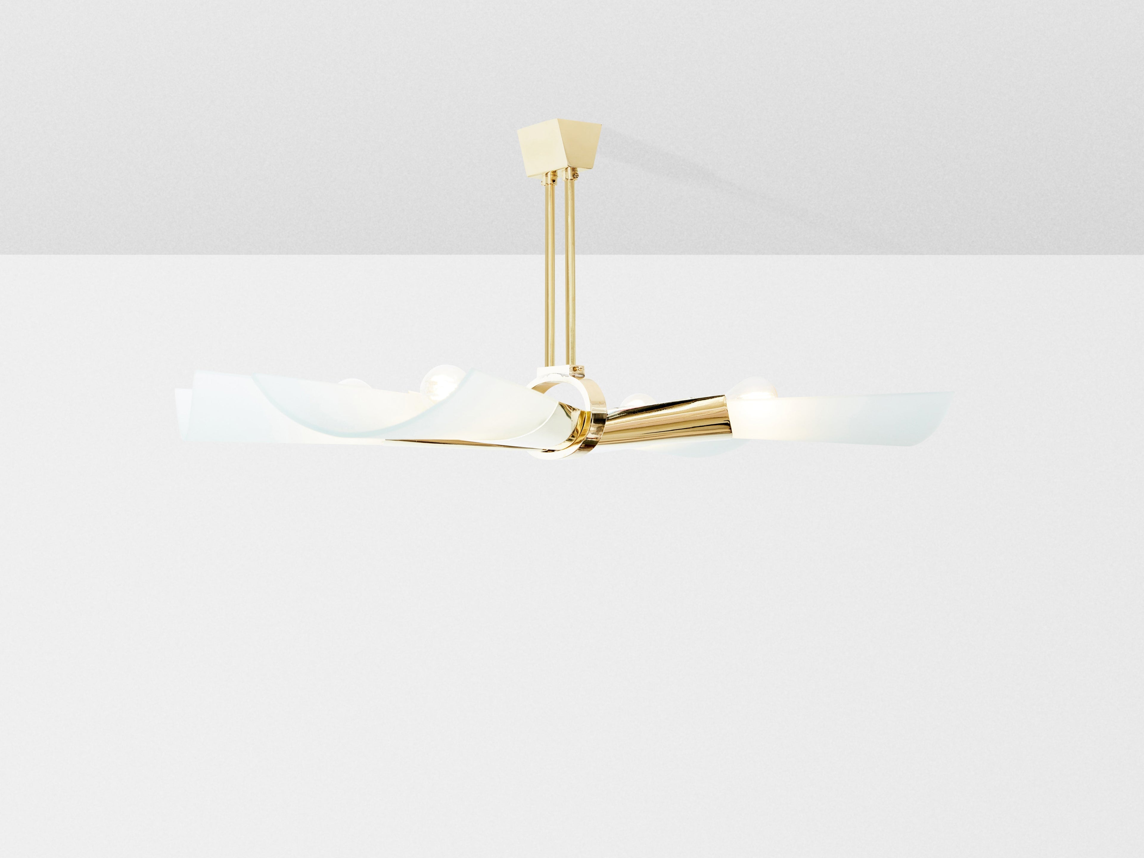 Max Ingrand for Fontana Arte brass opalin glass chandelier 1955