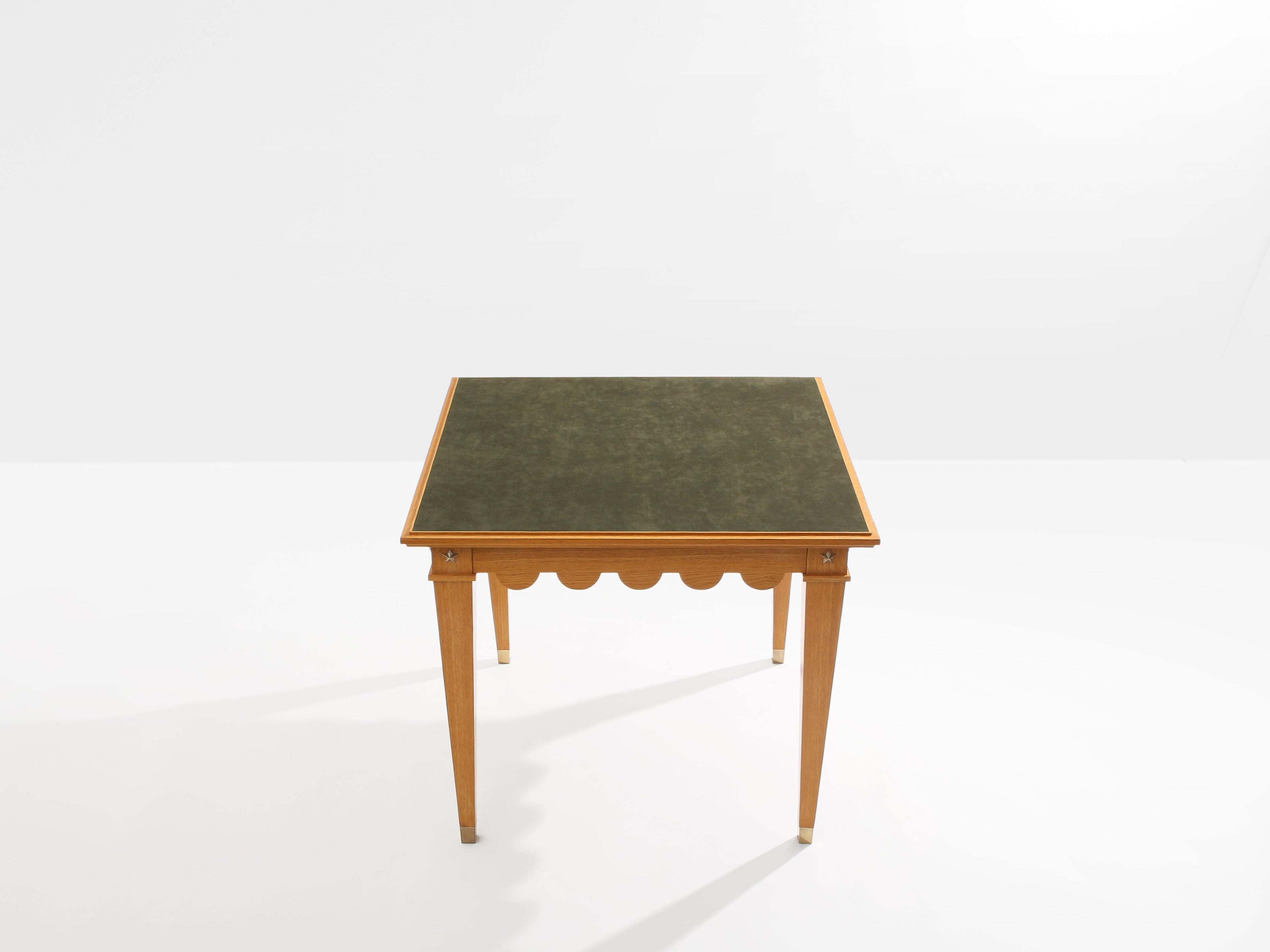 Maxime Old French oak wood brass green suede game table 1940