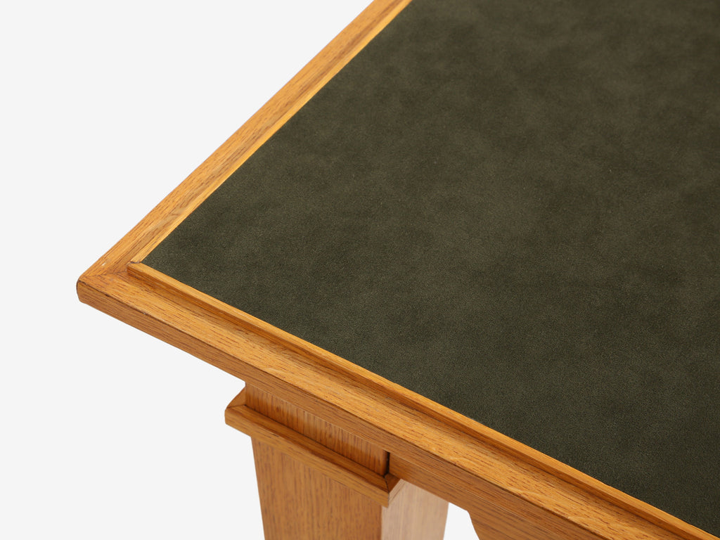 Maxime Old French oak wood brass green suede game table 1940