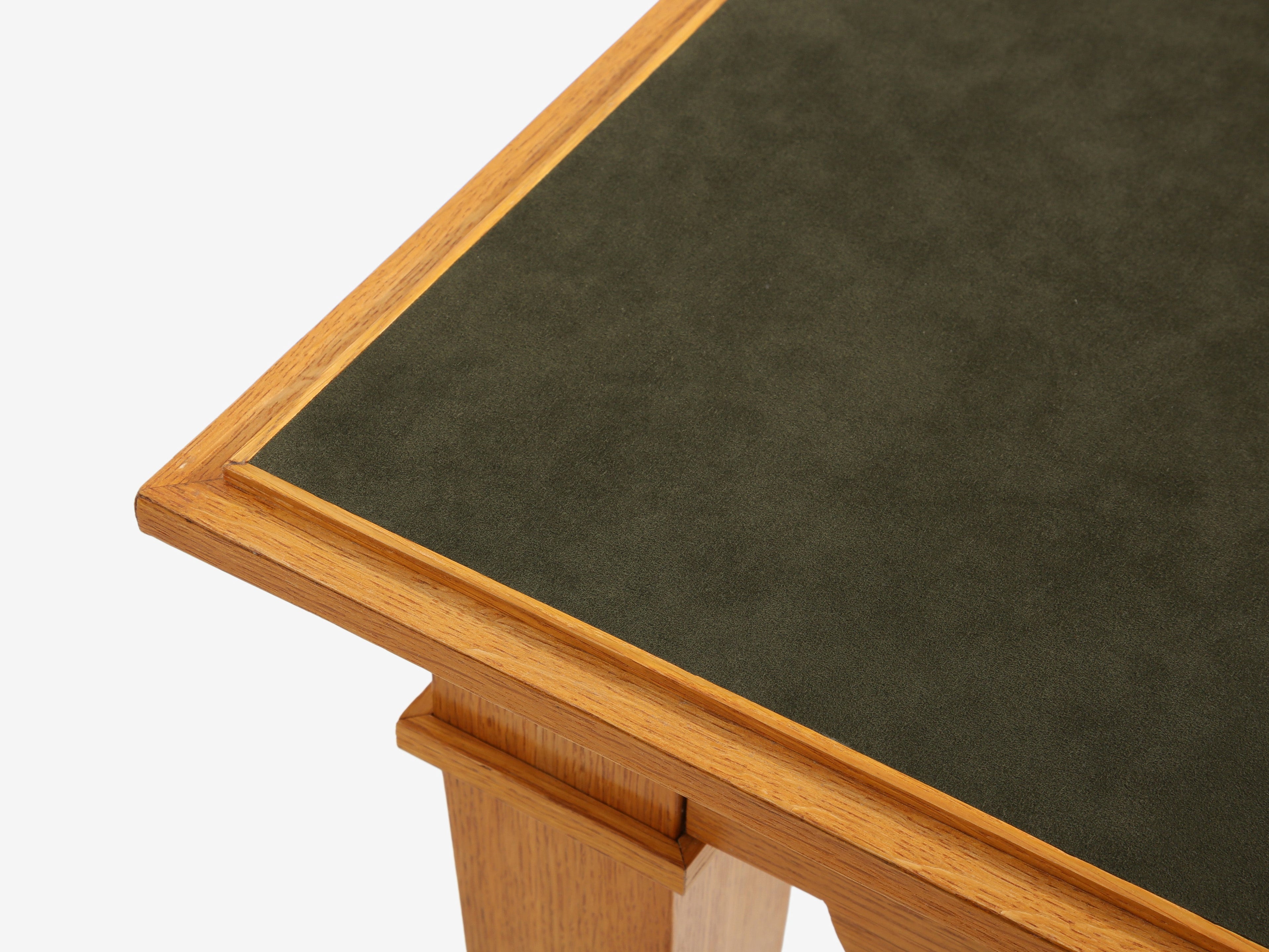 Maxime Old French oak wood brass green suede game table 1940