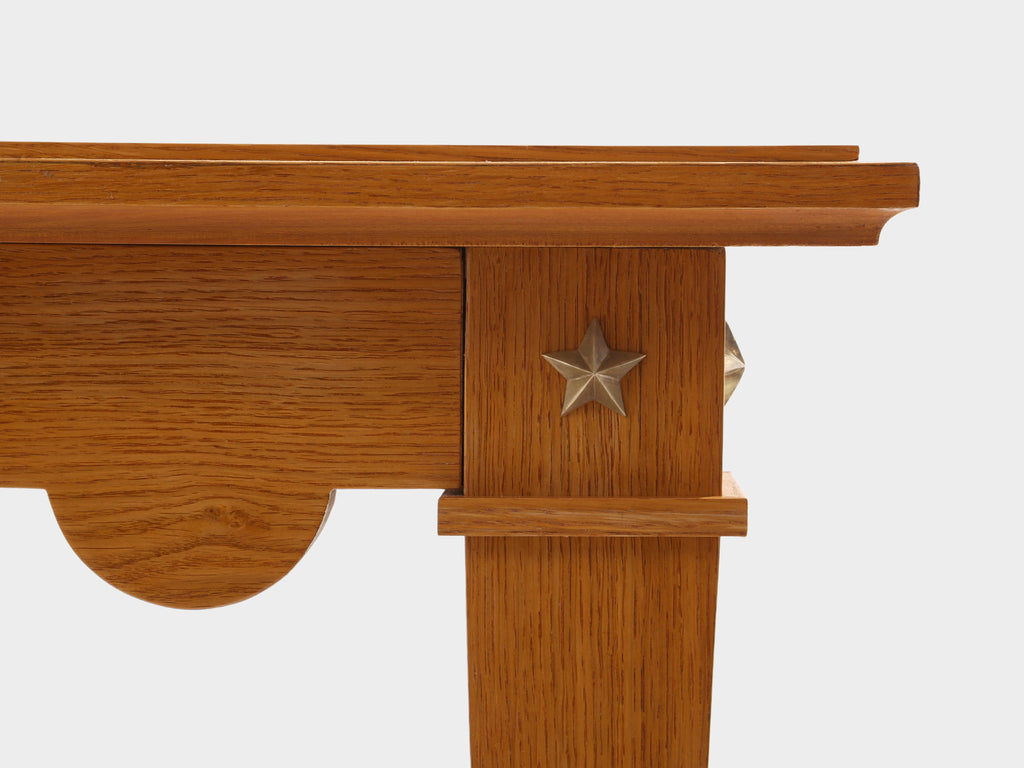 Maxime Old French oak wood brass green suede game table 1940