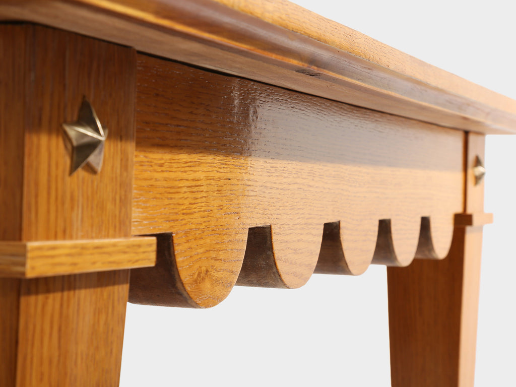 Maxime Old French oak wood brass green suede game table 1940