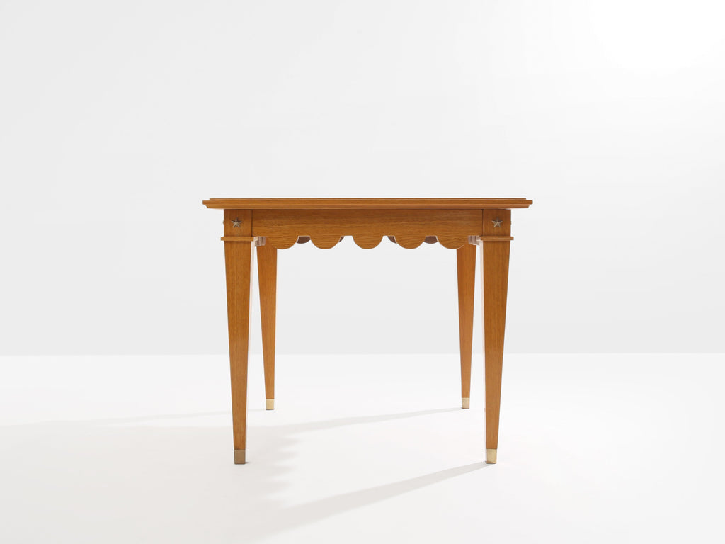 Maxime Old French oak wood brass green suede game table 1940