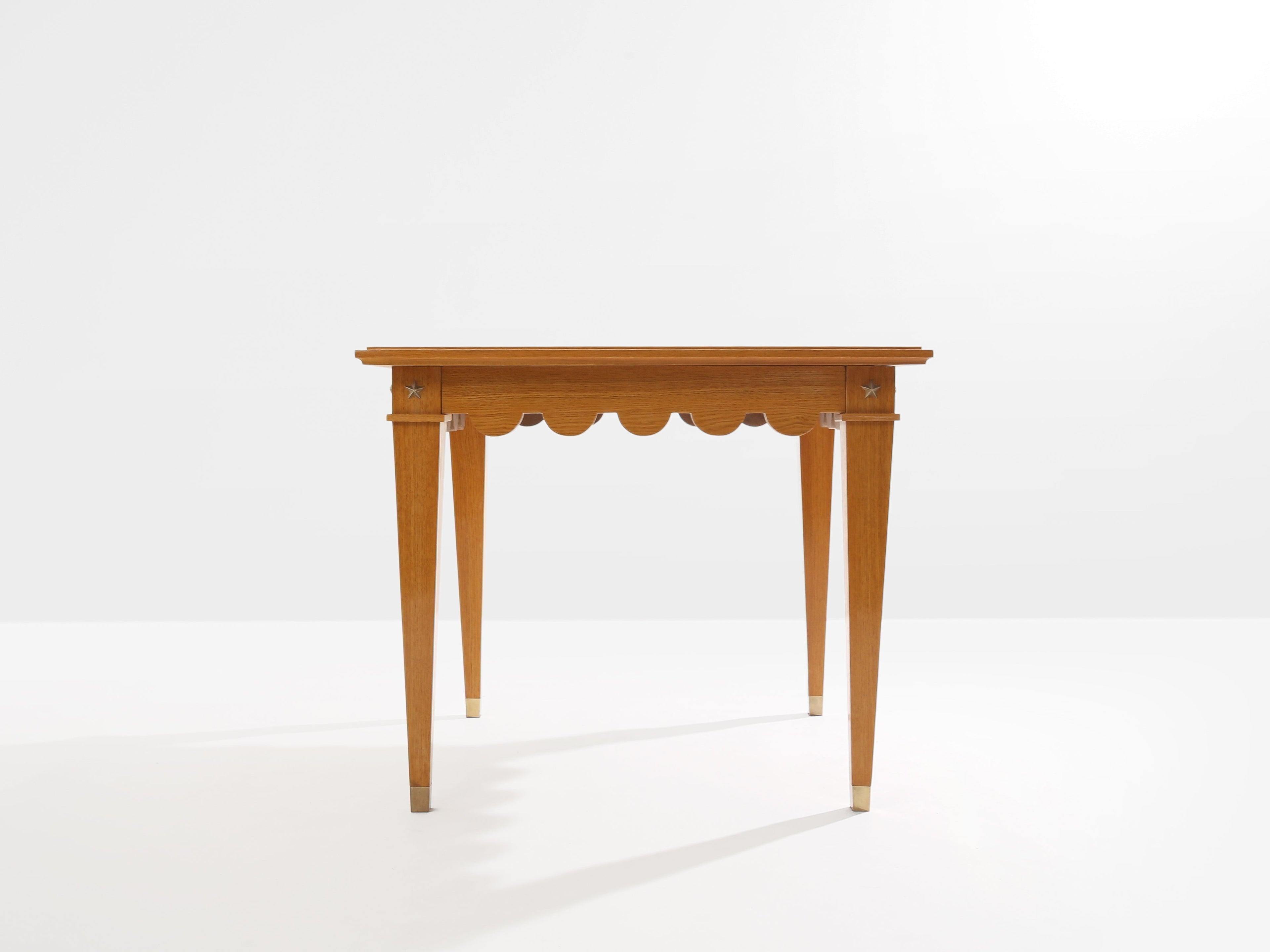 Maxime Old French oak wood brass green suede game table 1940