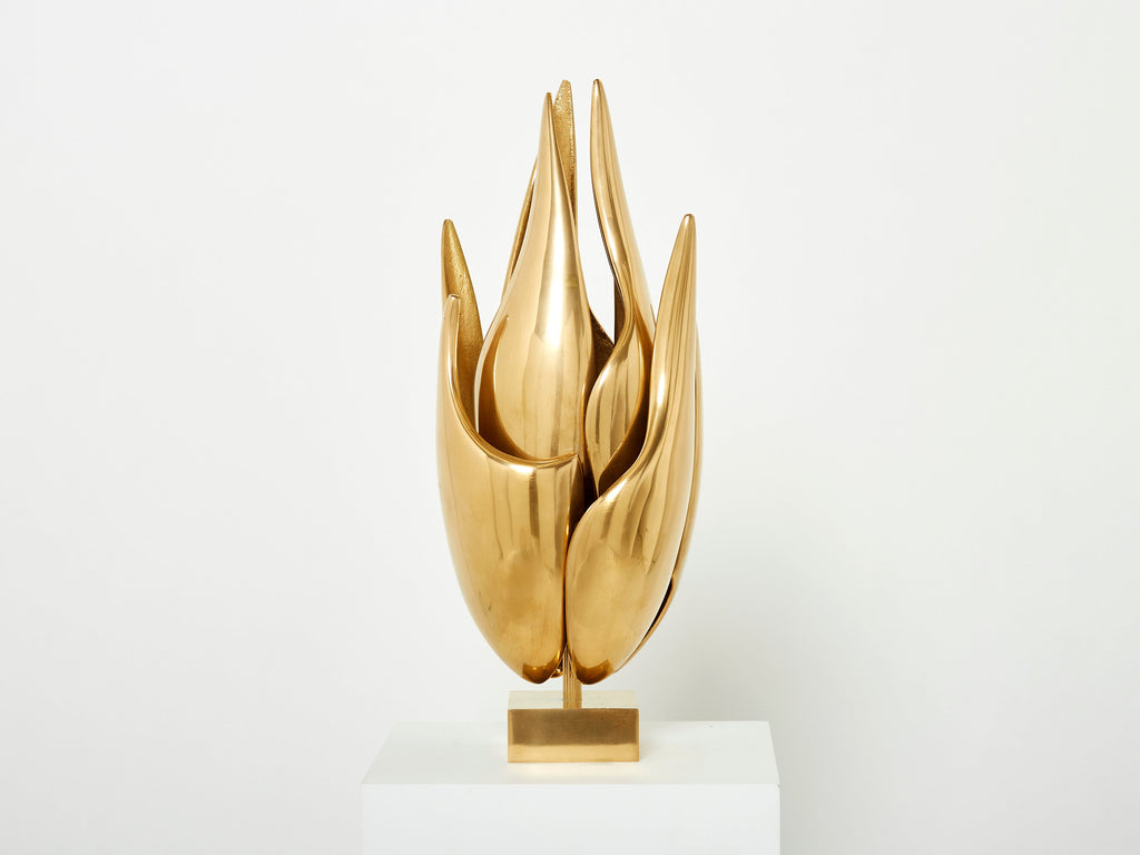Michel Armand gilt bronze modernist Flame sculpture table lamp 1970