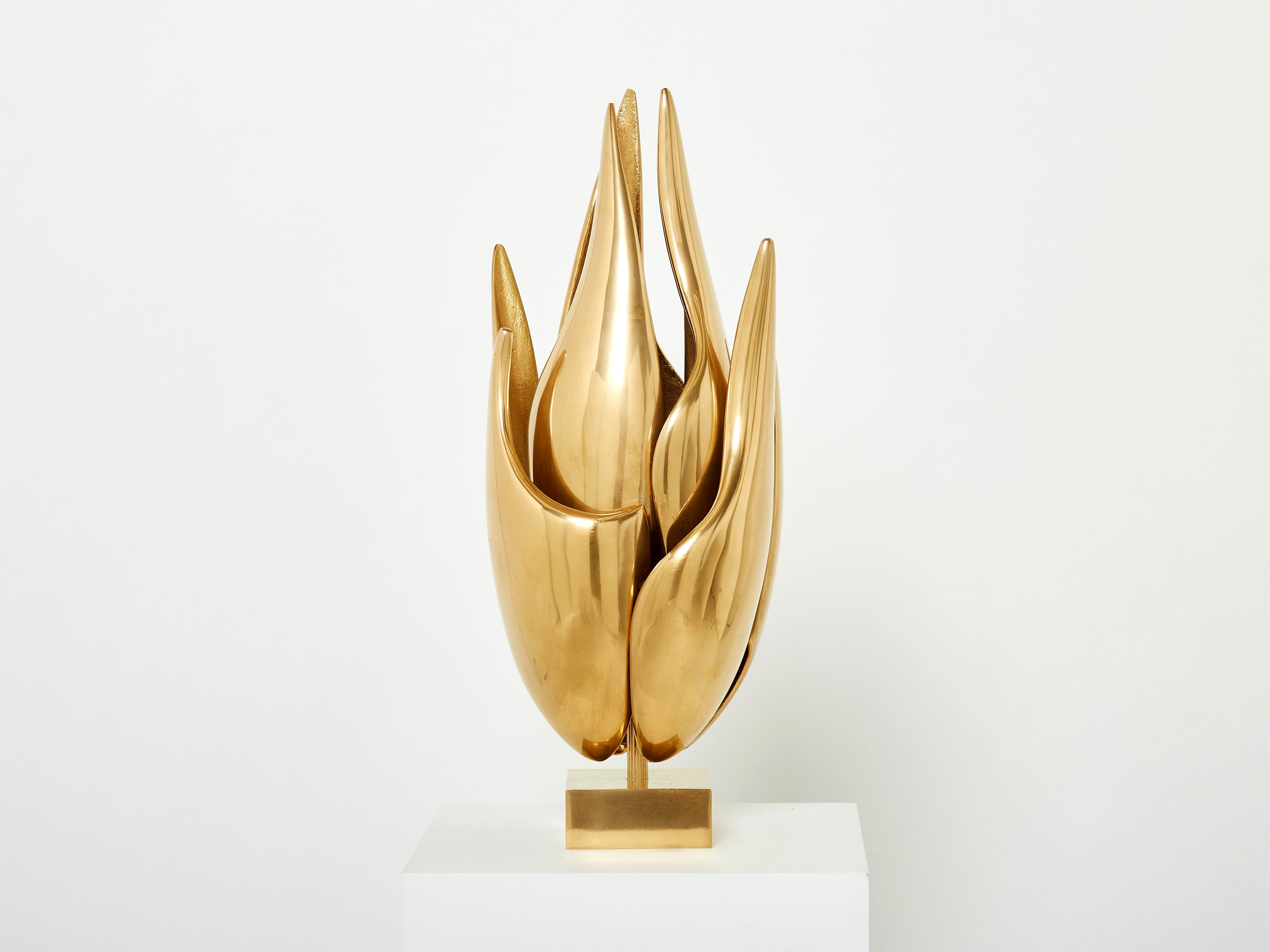 Michel Armand gilt bronze modernist Flame sculpture table lamp 1970