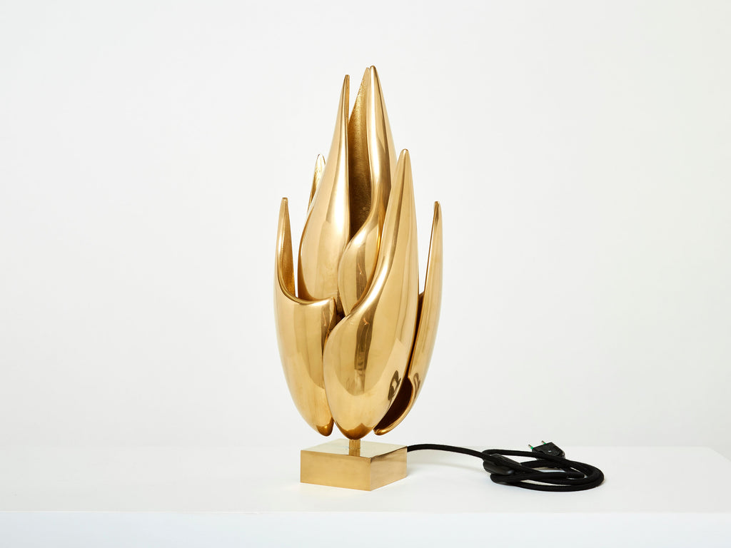 Michel Armand gilt bronze modernist Flame sculpture table lamp 1970