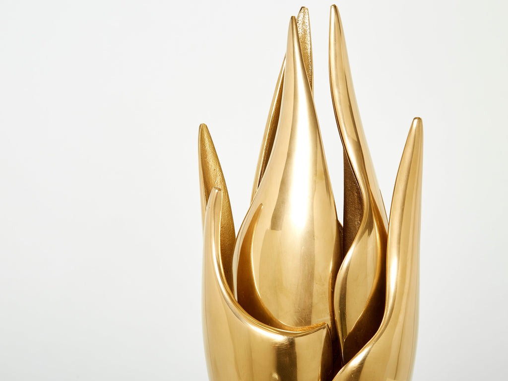 Michel Armand gilt bronze modernist Flame sculpture table lamp 1970