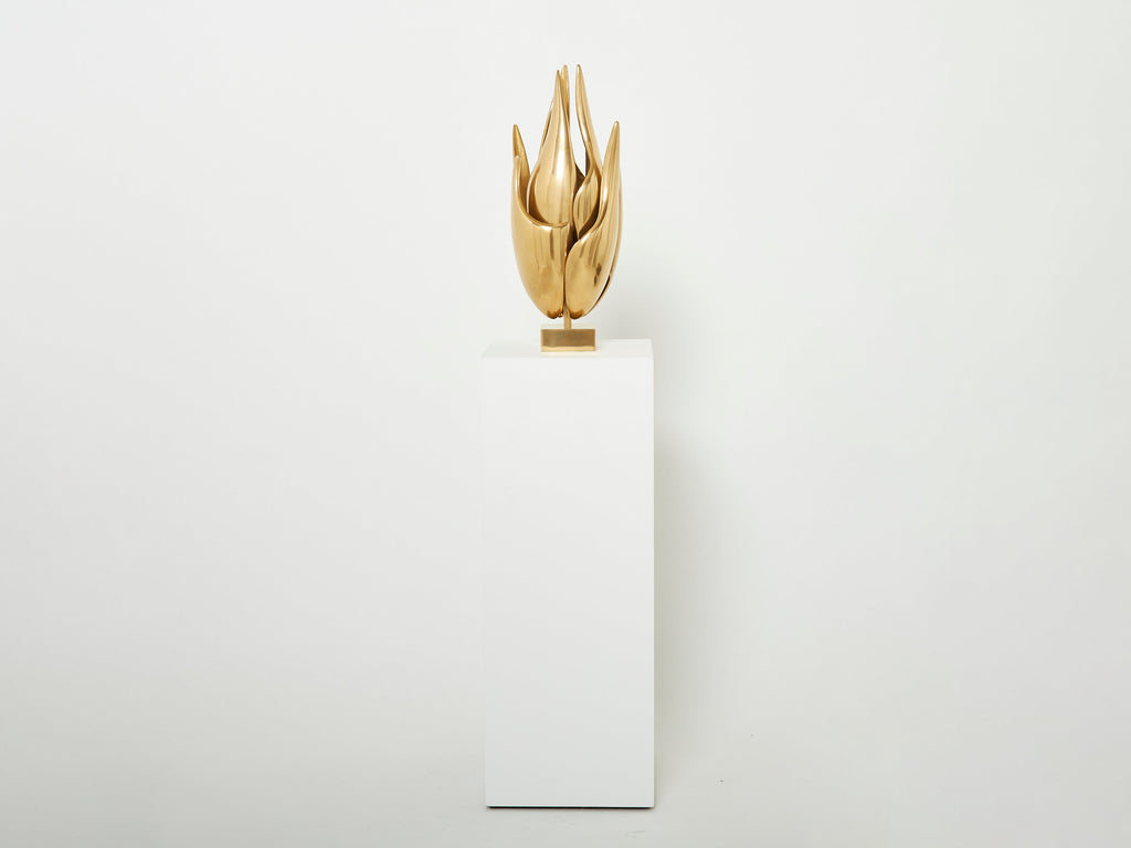 Michel Armand gilt bronze modernist Flame sculpture table lamp 1970