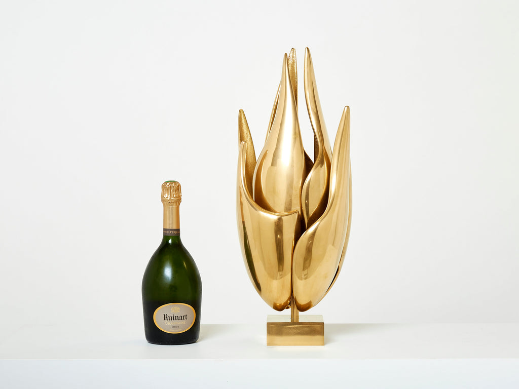Michel Armand gilt bronze modernist Flame sculpture table lamp 1970