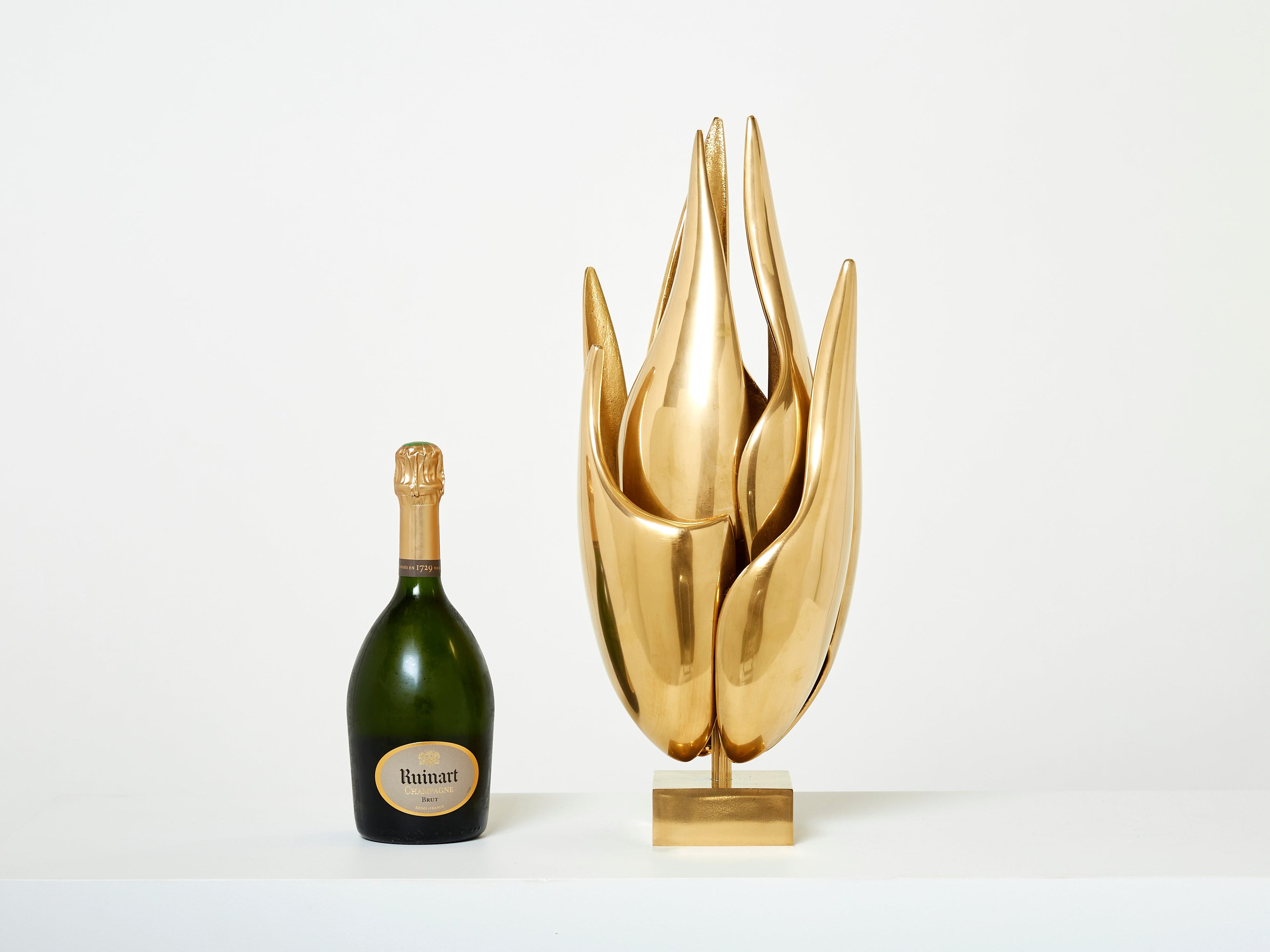 Michel Armand gilt bronze modernist Flame sculpture table lamp 1970