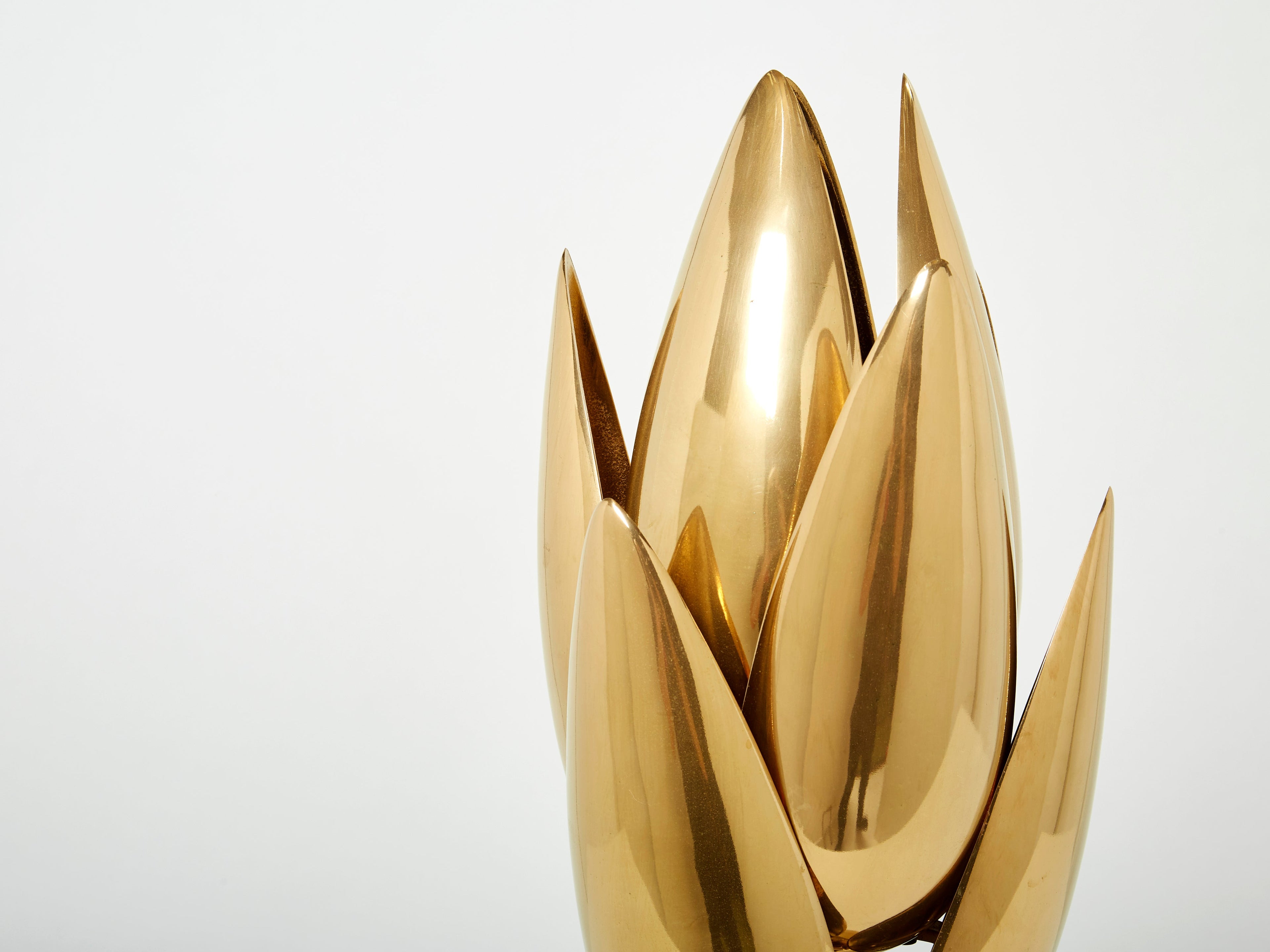 Michel Armand gilt bronze modernist Lotus sculpture table lamp 1970