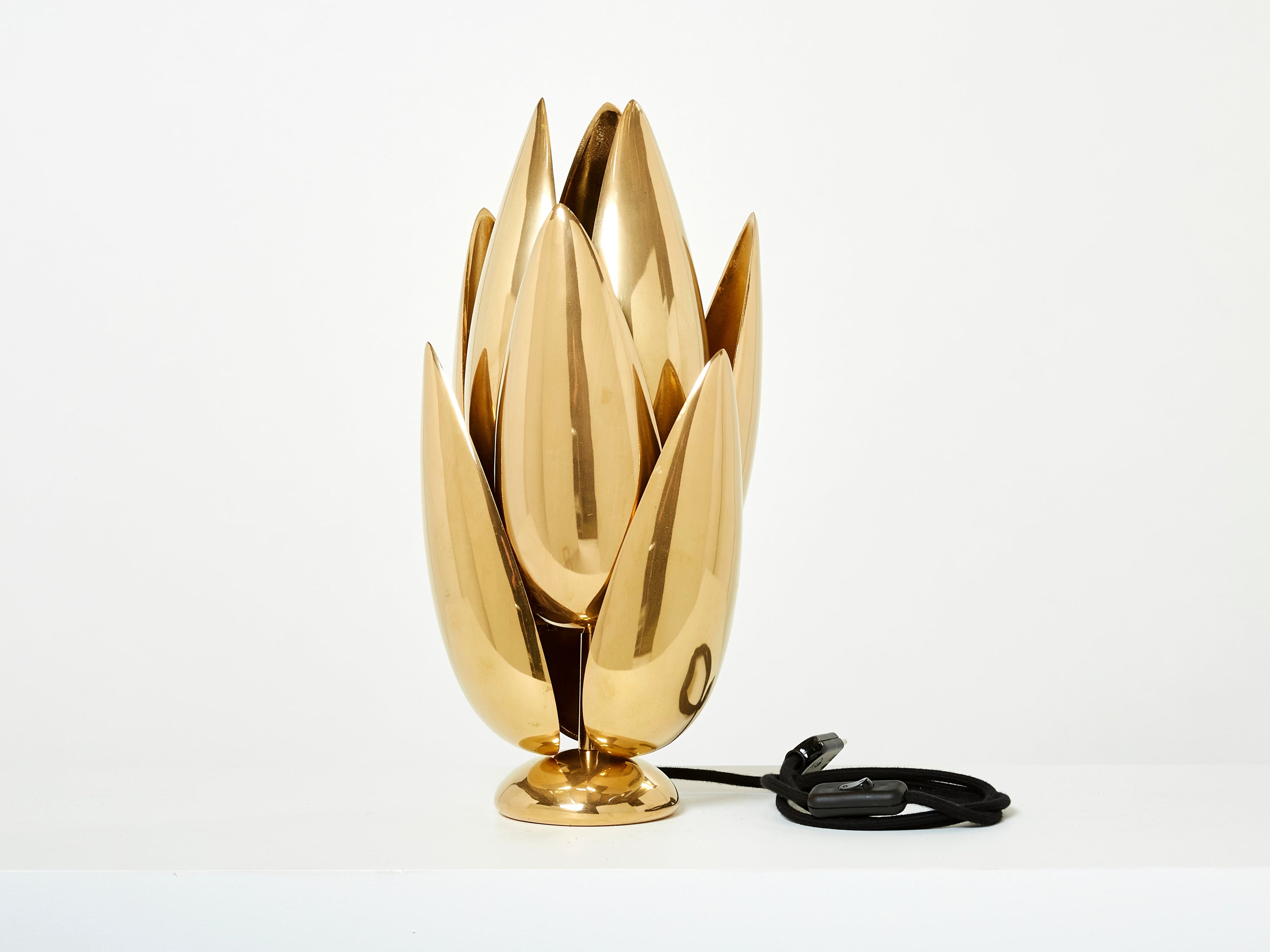 Michel Armand gilt bronze modernist Lotus sculpture table lamp 1970