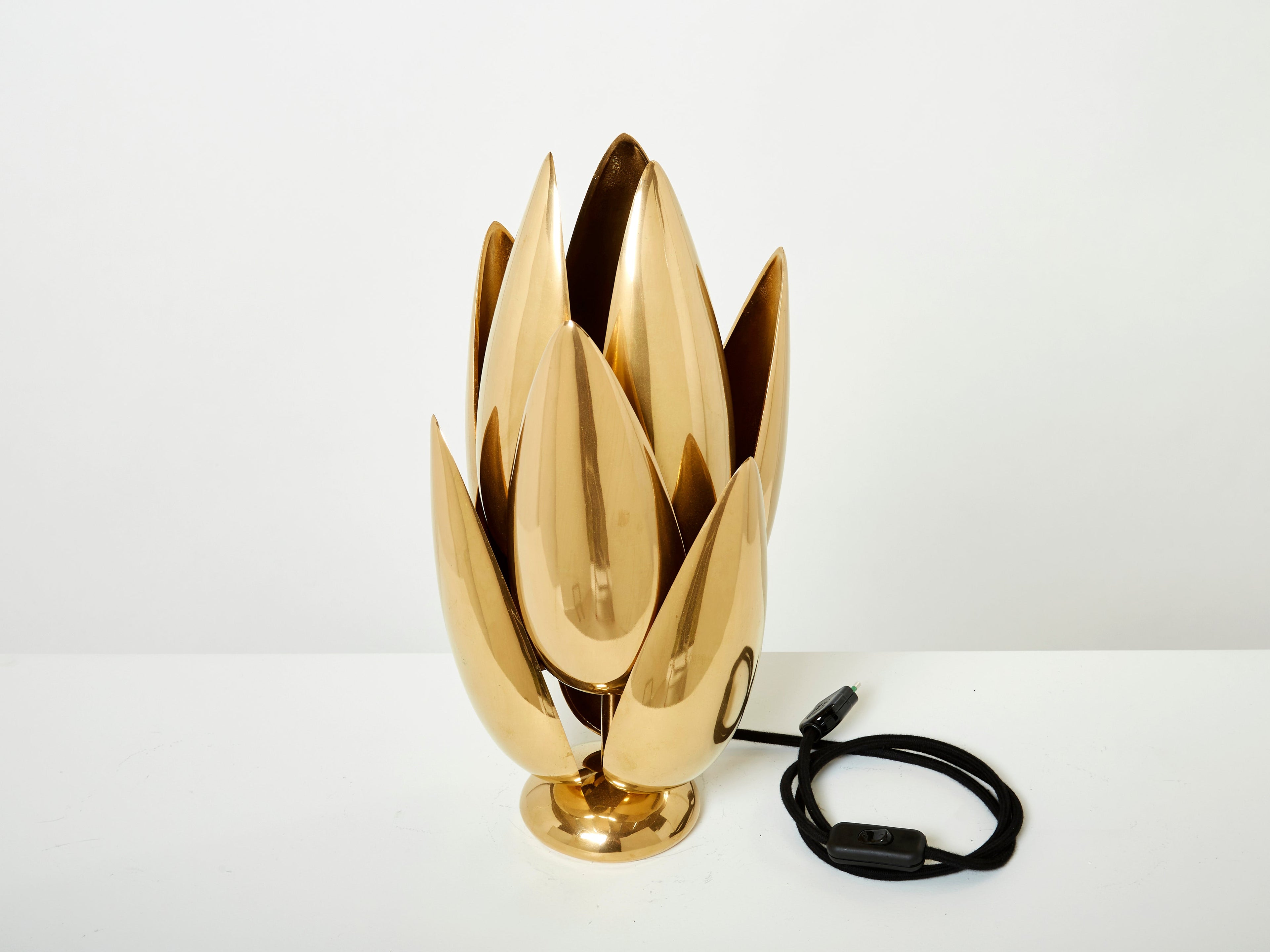 Michel Armand gilt bronze modernist Lotus sculpture table lamp 1970
