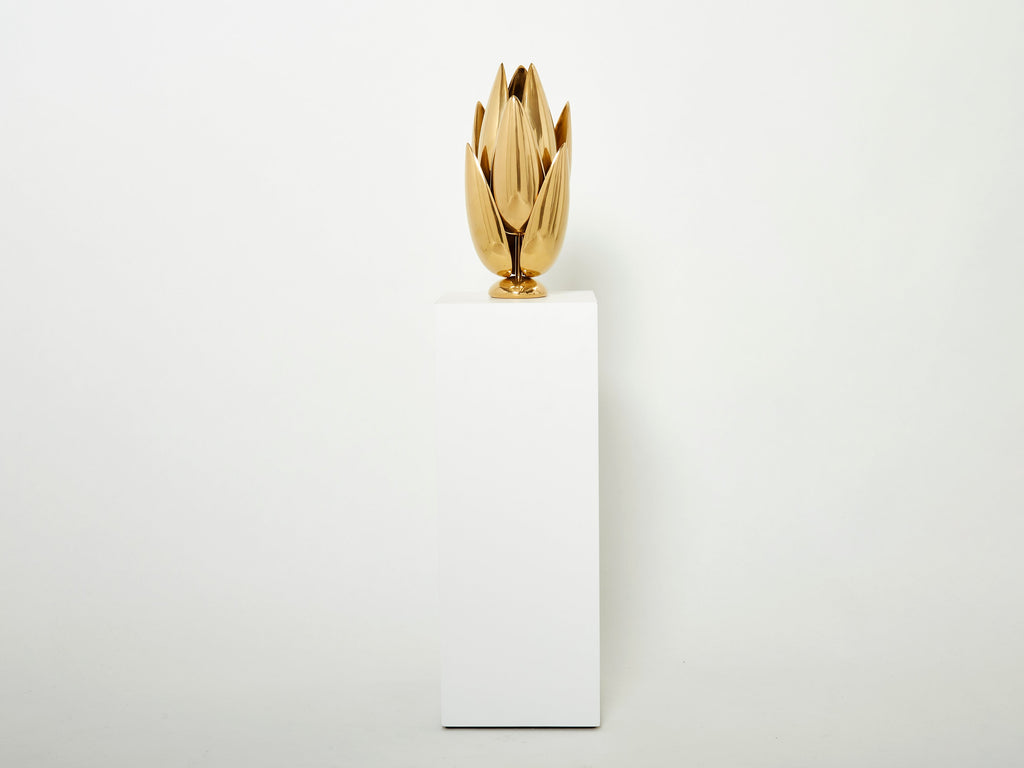 Michel Armand gilt bronze modernist Lotus sculpture table lamp 1970