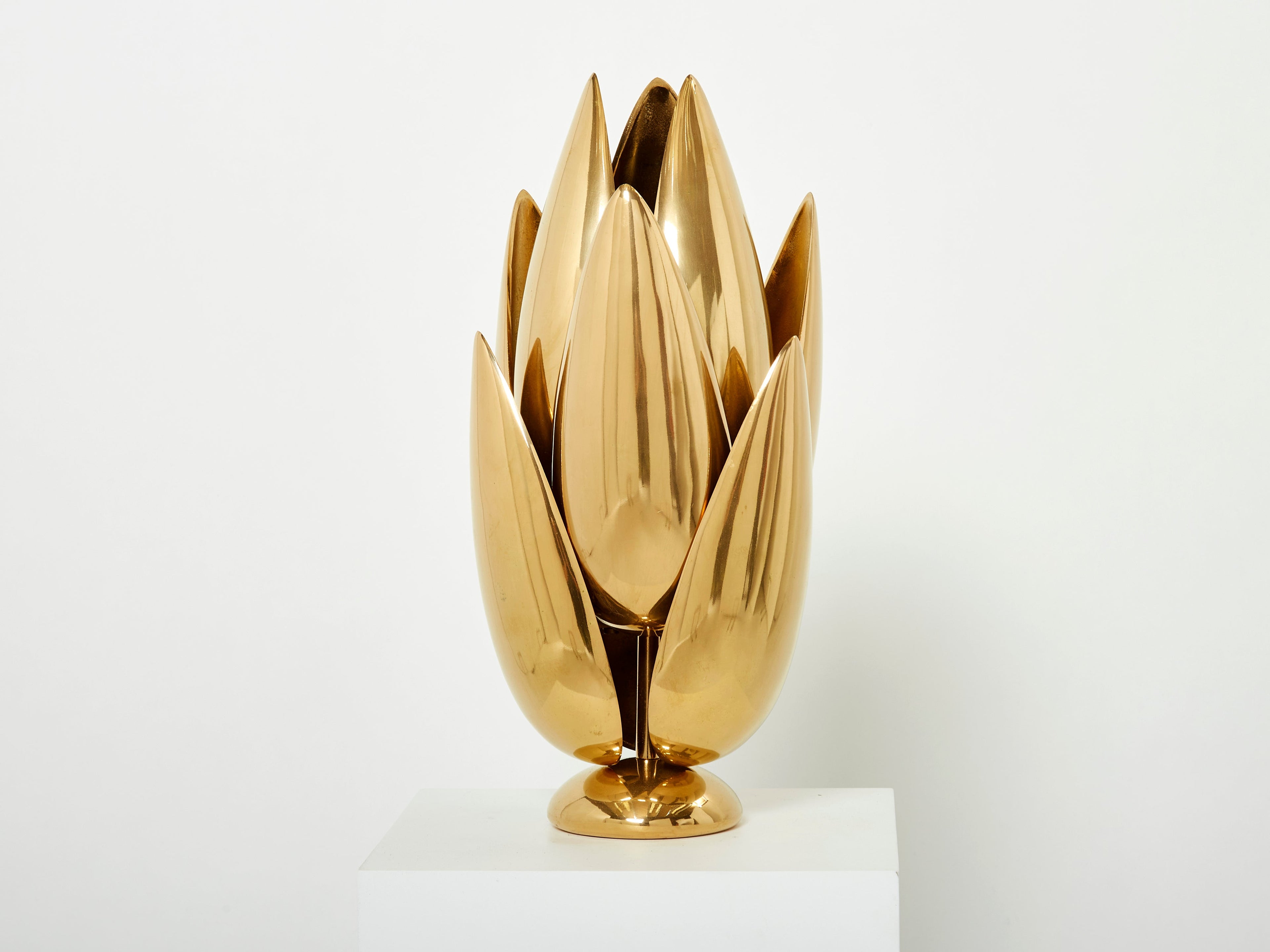 Michel Armand gilt bronze modernist Lotus sculpture table lamp 1970