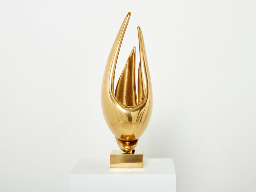 Michel Armand gilt bronze modernist sculpture table lamp 1970